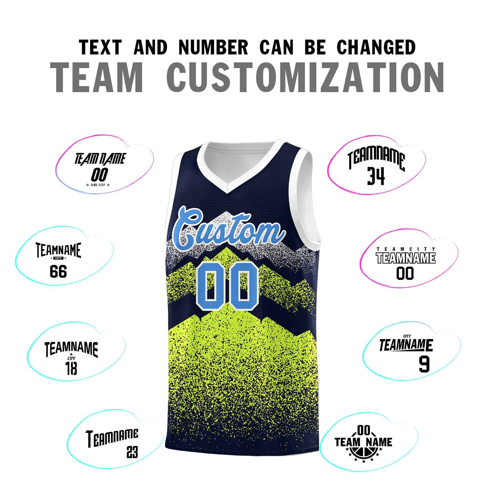 Personalized Youth Basketball Jerseys Navy Neon Green Gradient Mountain Design Uniforms