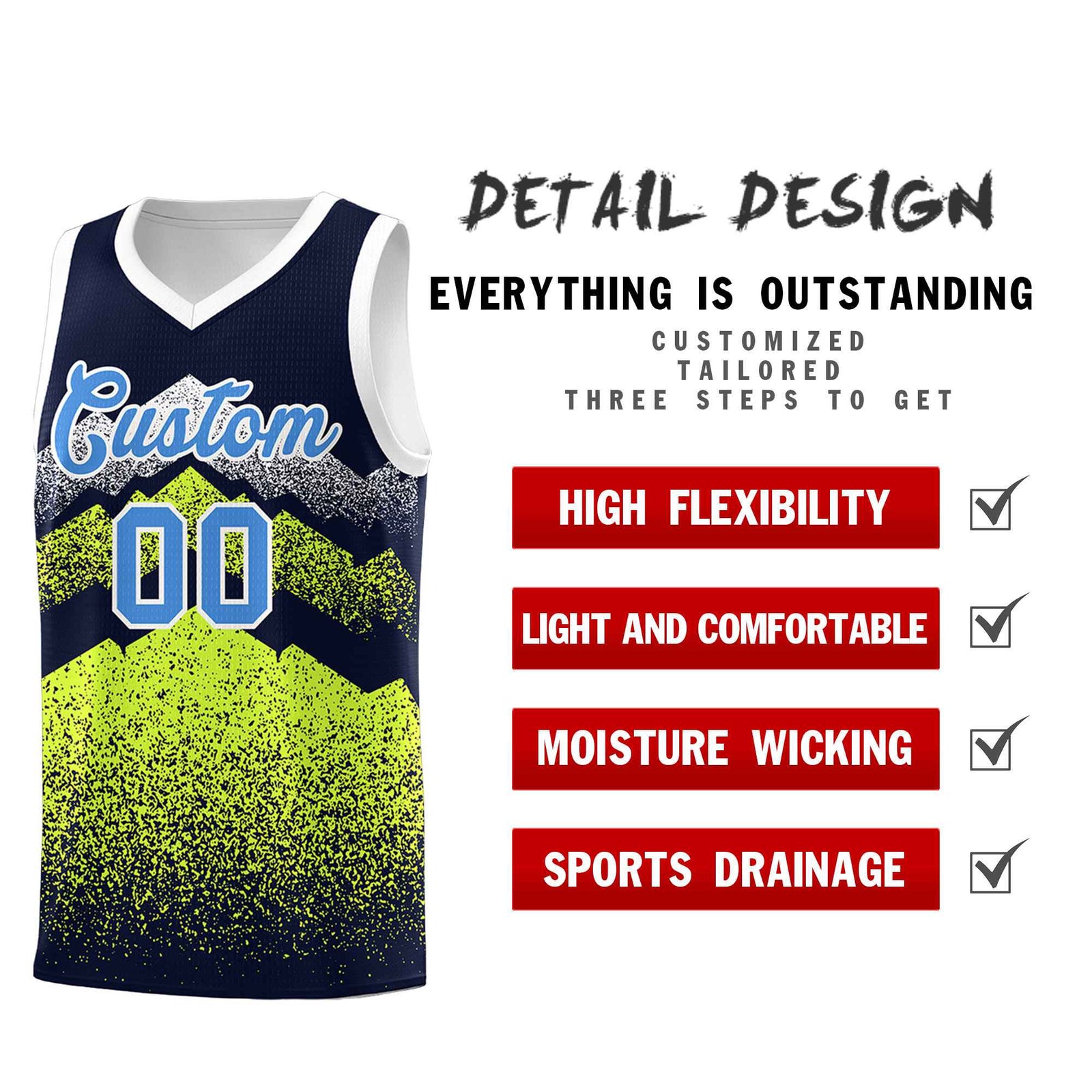 Personalized Youth Basketball Jerseys Navy Neon Green Gradient Mountain Design Uniforms