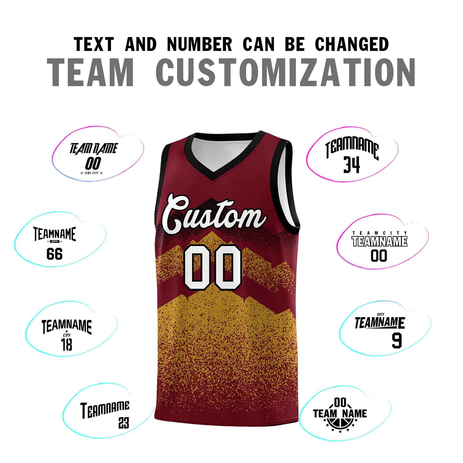 Personalized Youth Basketball Jerseys Crimson Old Gold Gradient Mountain Design Uniforms