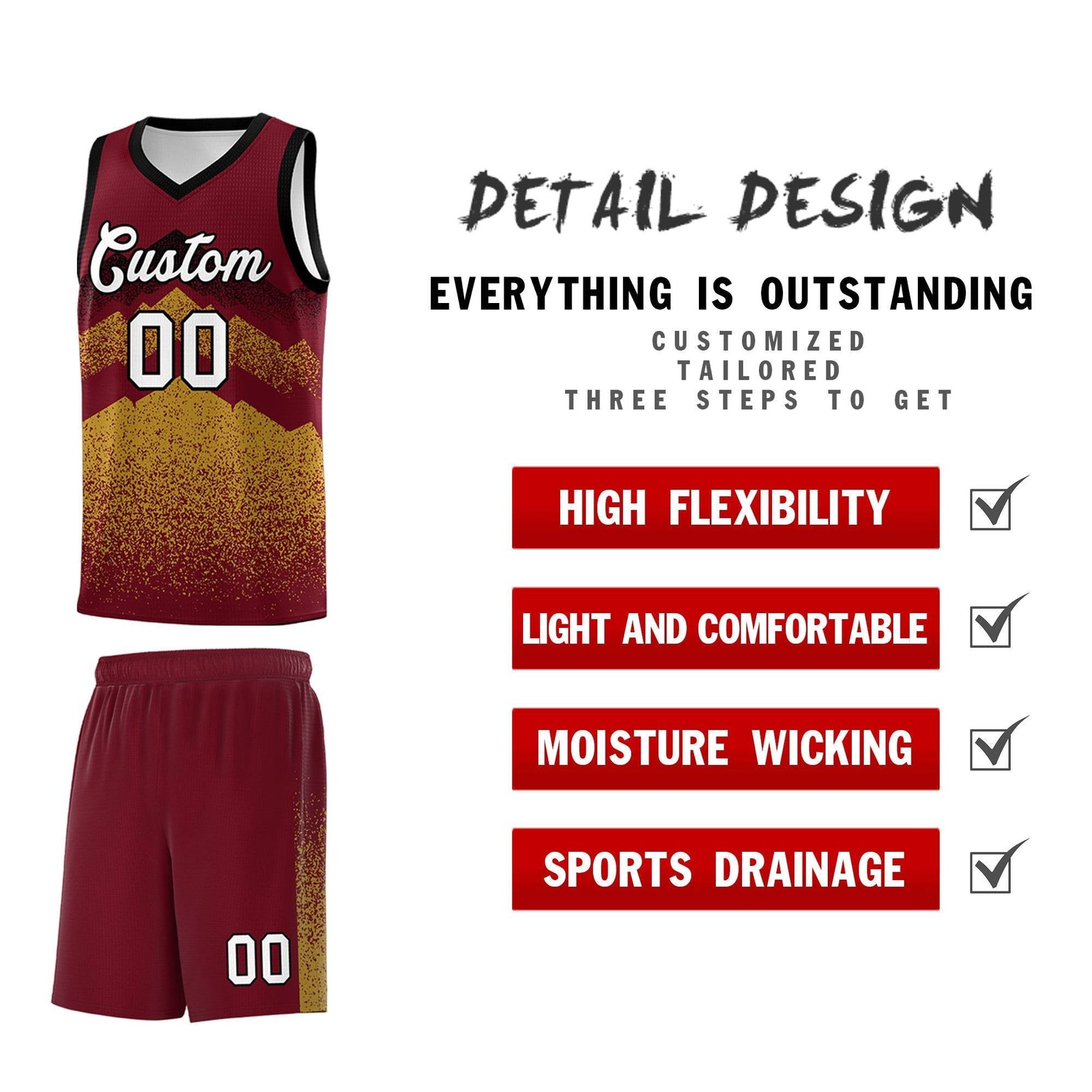 Personalized Youth Basketball Jerseys Crimson Old Gold Gradient Mountain Design Uniforms