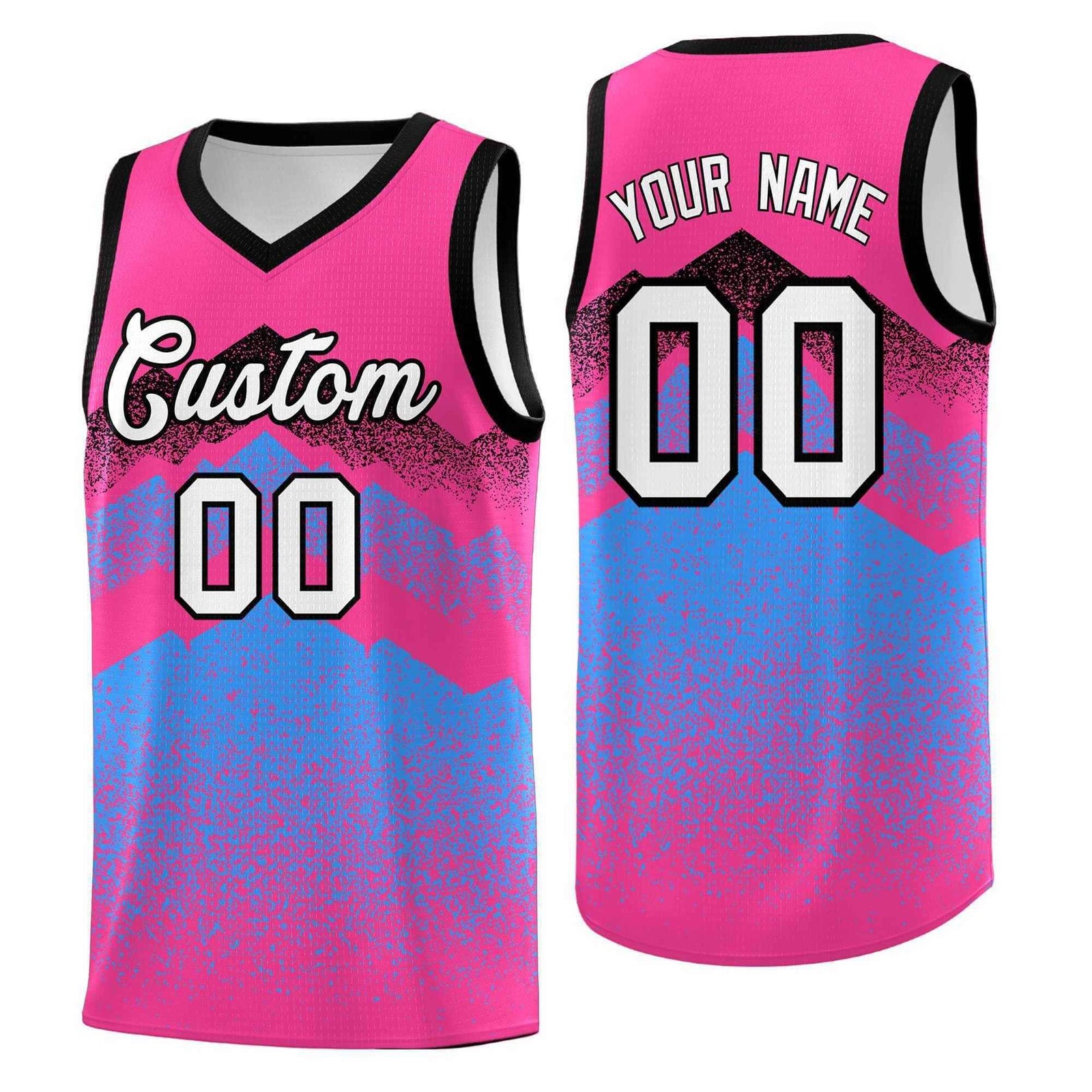 Personalized Youth Basketball Jerseys Pink Powder Blue Gradient Mountain Design Uniforms