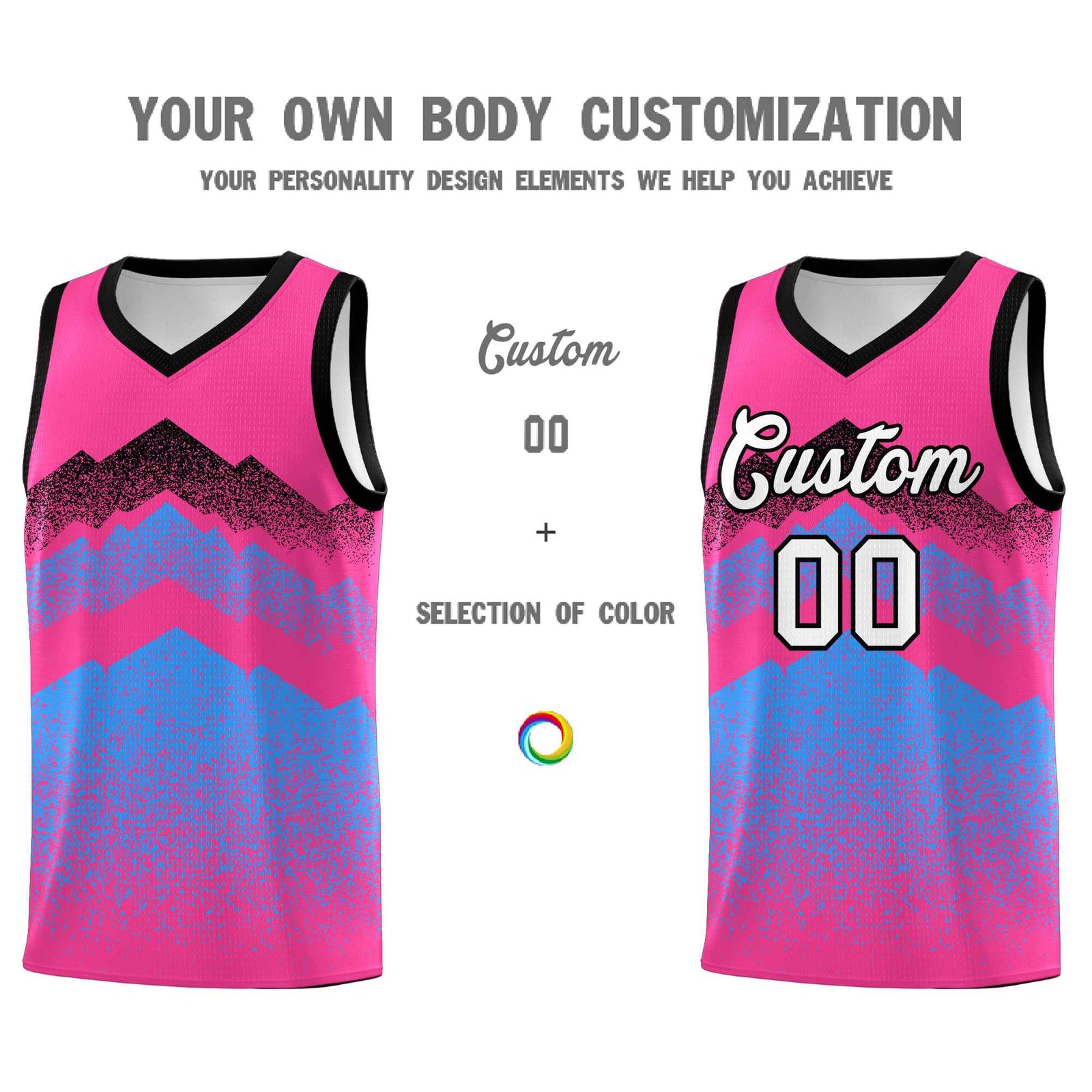 Personalized Youth Basketball Jerseys Pink Powder Blue Gradient Mountain Design Uniforms