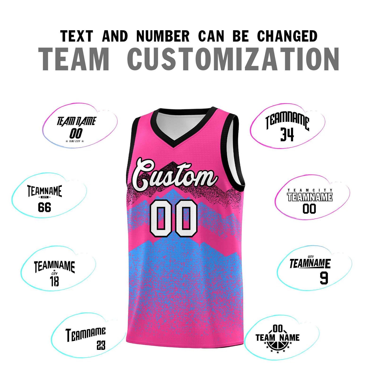 Personalized Youth Basketball Jerseys Pink Powder Blue Gradient Mountain Design Uniforms