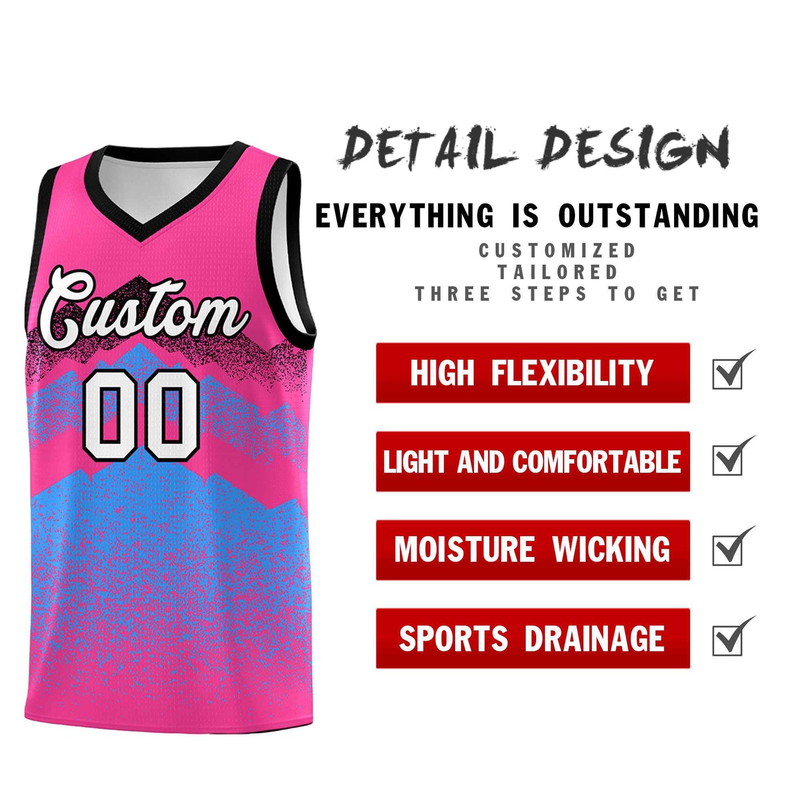 Personalized Youth Basketball Jerseys Pink Powder Blue Gradient Mountain Design Uniforms