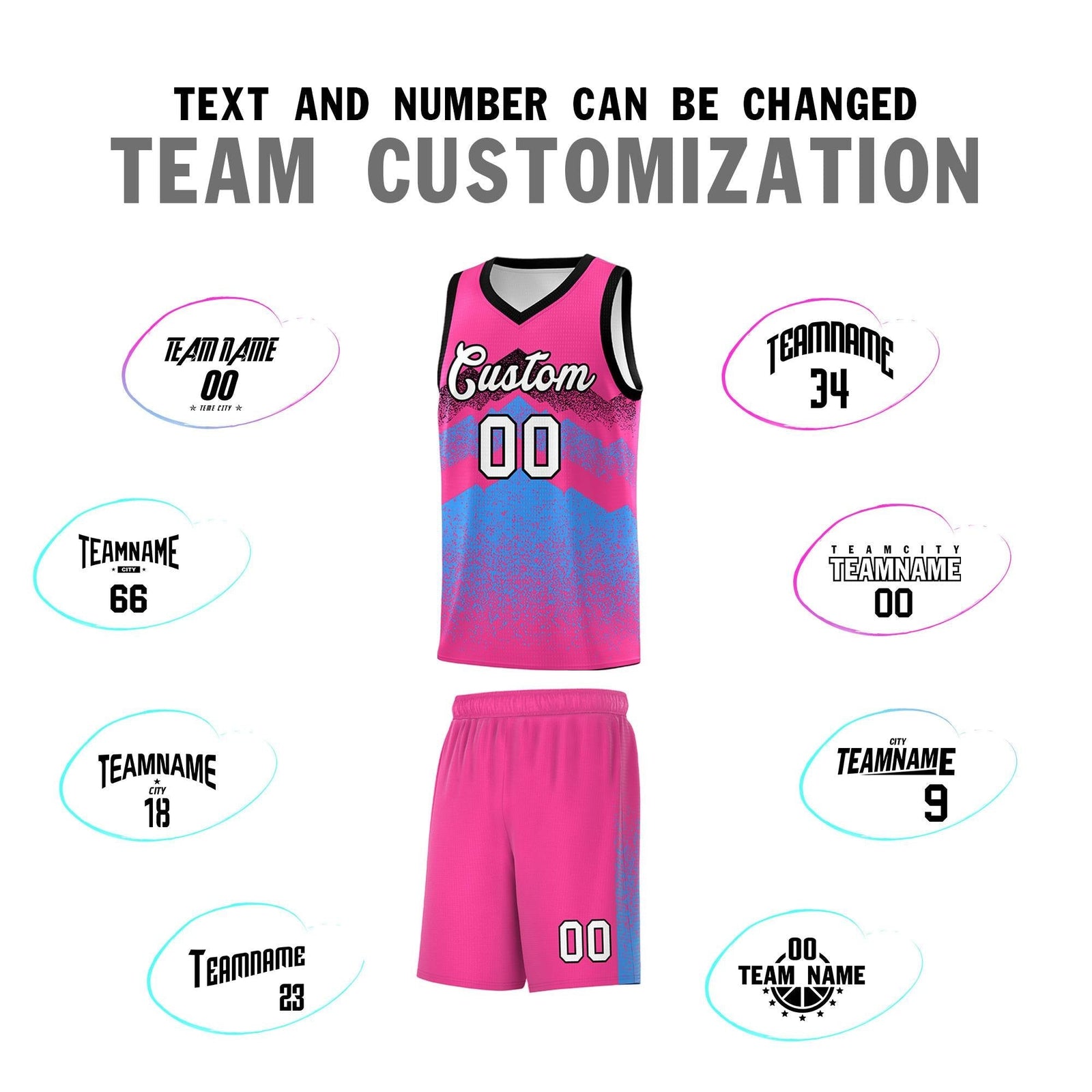 Personalized Youth Basketball Jerseys Pink Powder Blue Gradient Mountain Design Uniforms