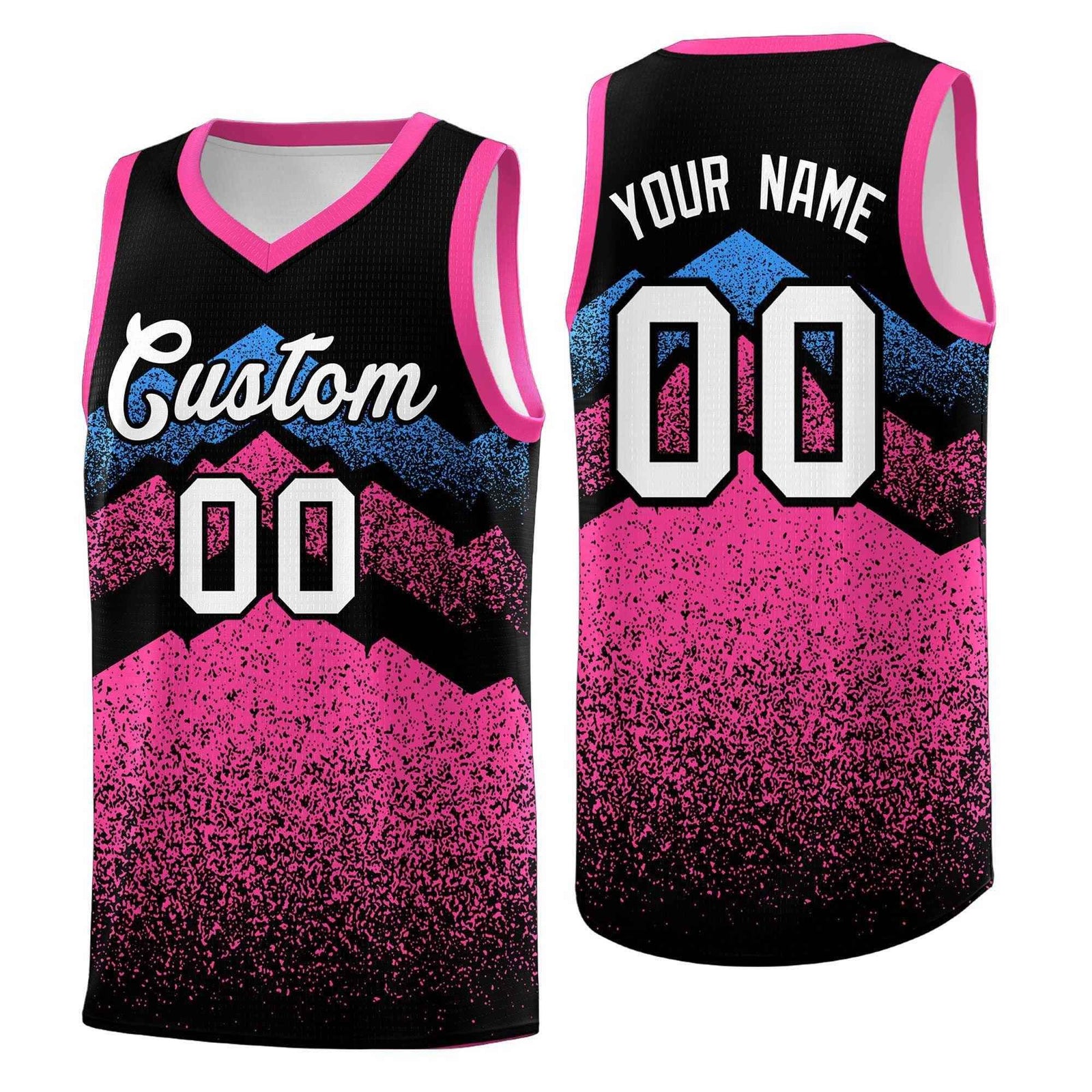Personalized Youth Basketball Jerseys Black Pink Gradient Mountain Design Uniforms