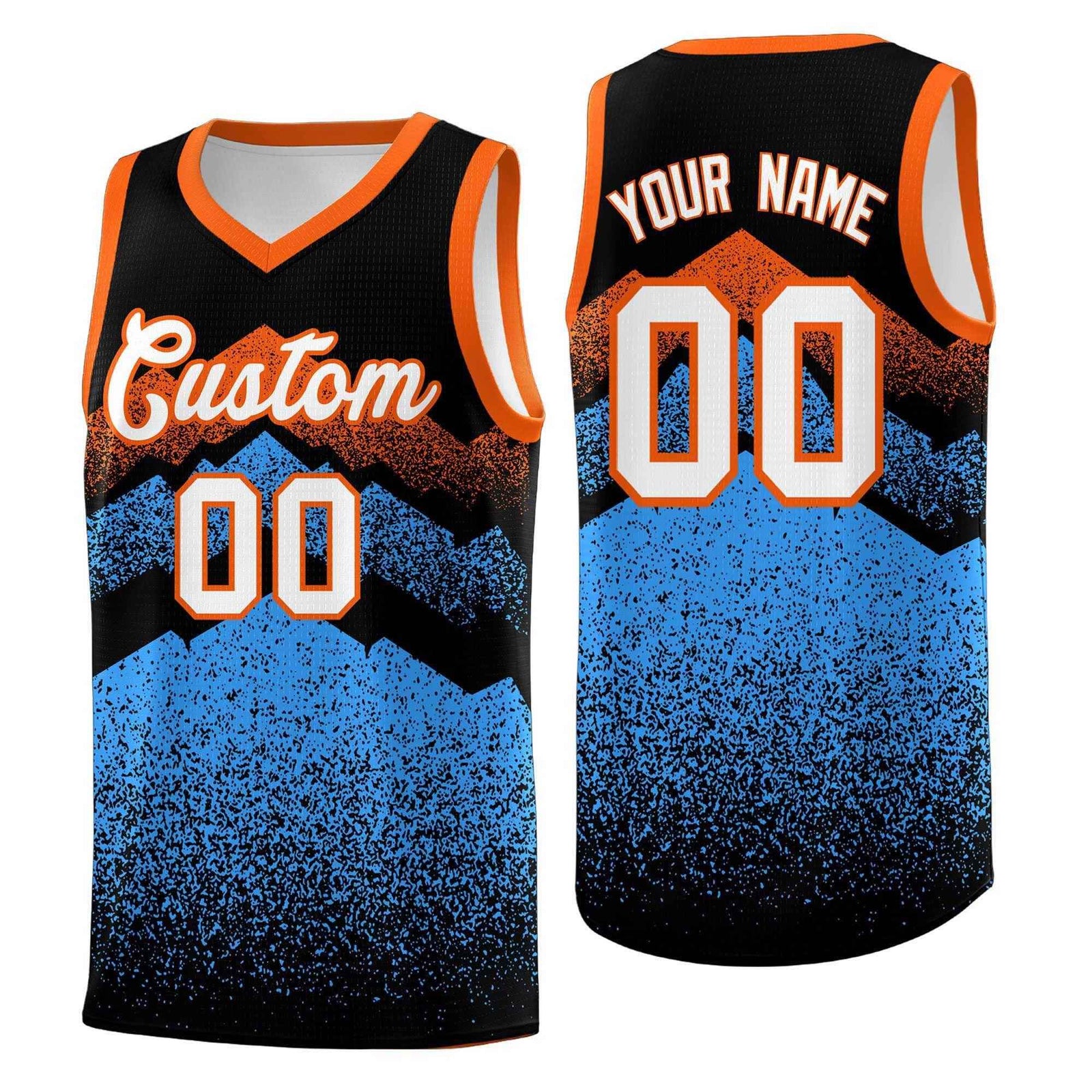Personalized Youth Basketball Jerseys Black Powder Blue Gradient Mountain Design Uniforms