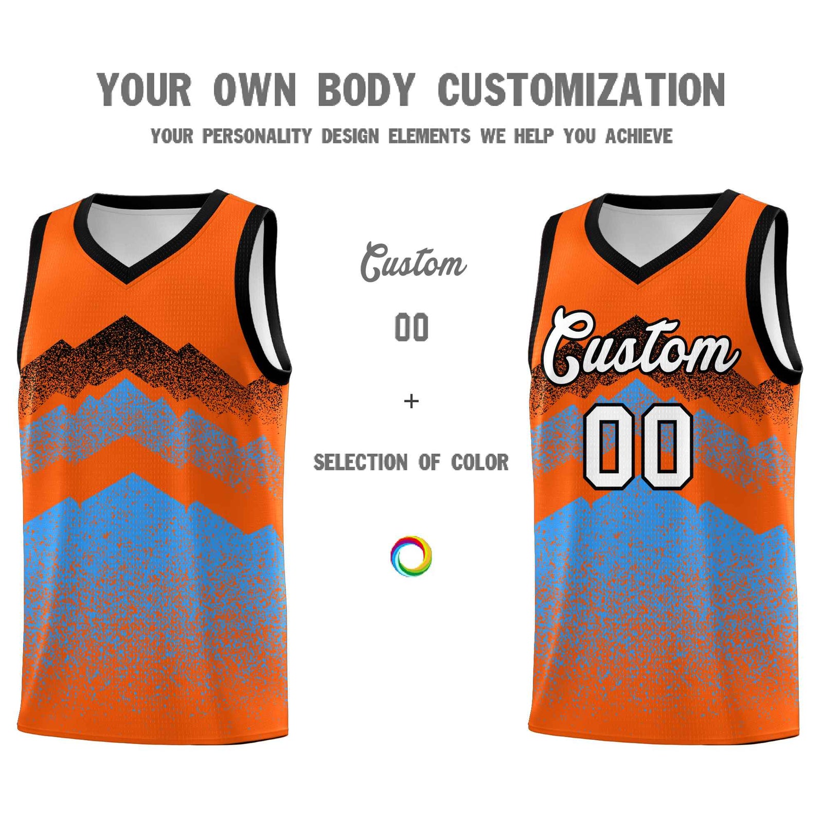Custom Youth Basketball Jerseys Orange Powder Blue Gradient Mountain Design Uniforms