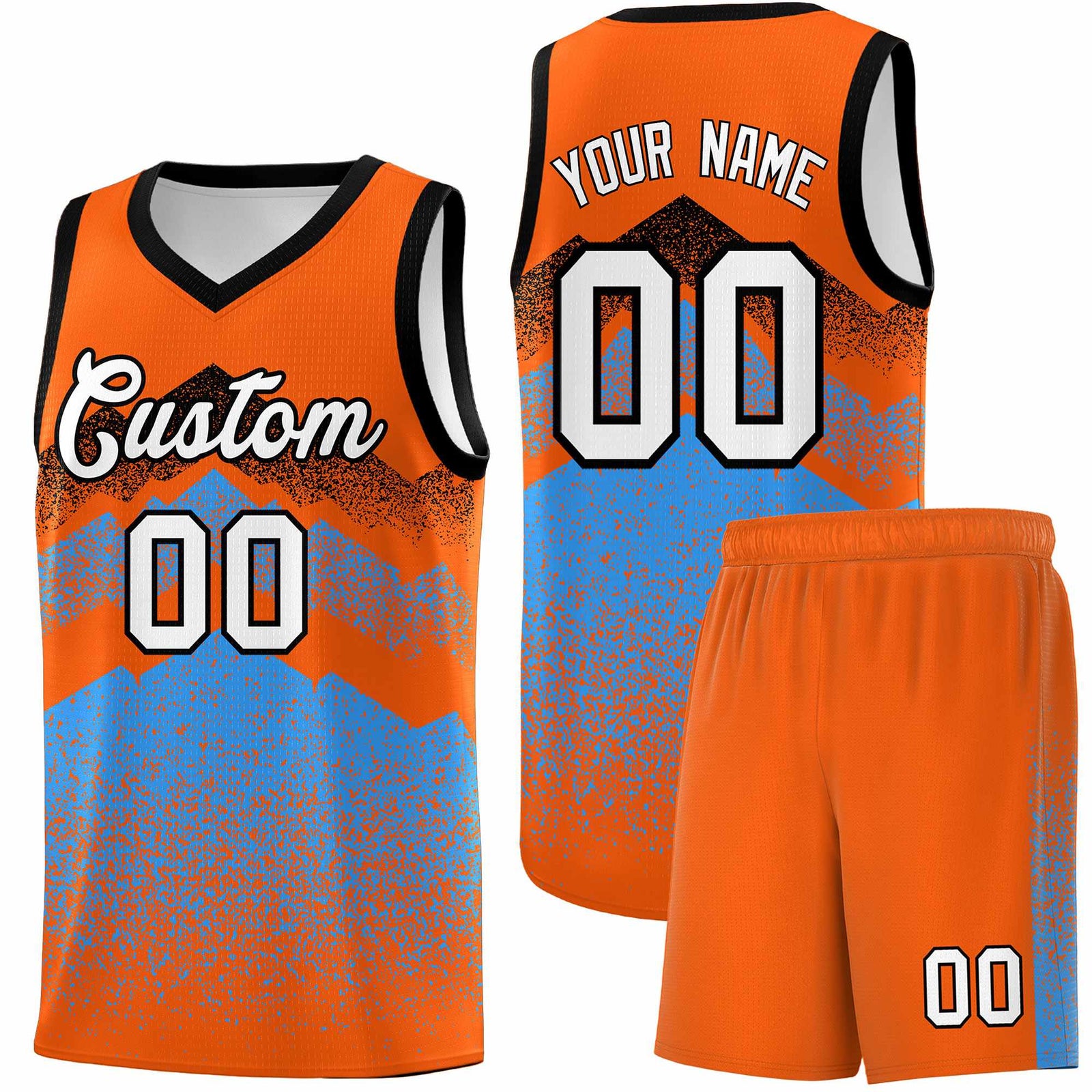 Custom Youth Basketball Jerseys Orange Powder Blue Gradient Mountain Design Uniforms