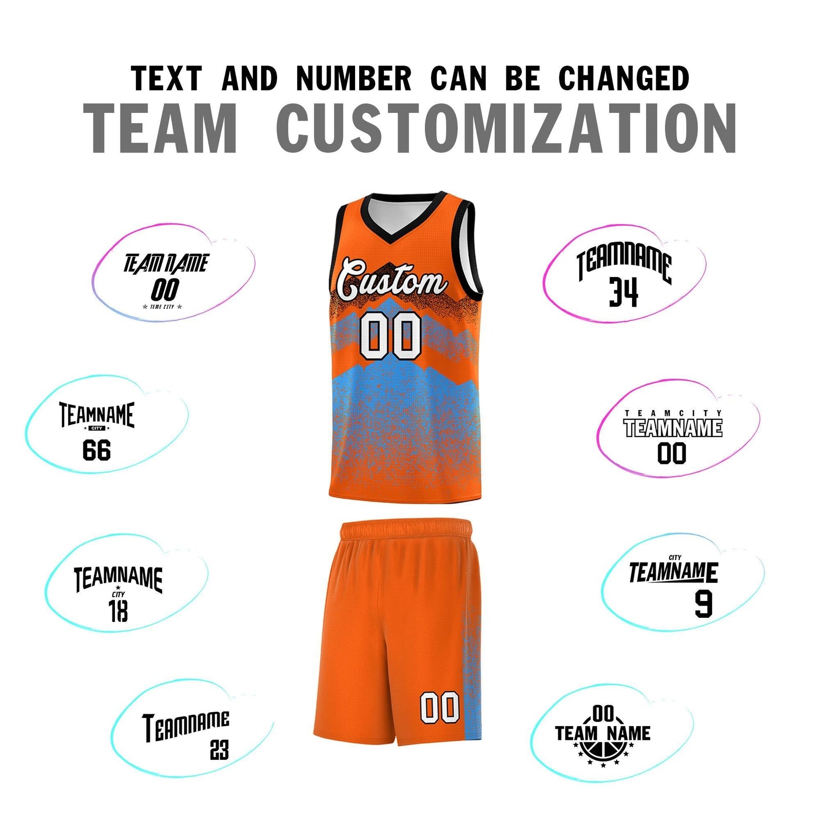 Custom Youth Basketball Jerseys Orange Powder Blue Gradient Mountain Design Uniforms