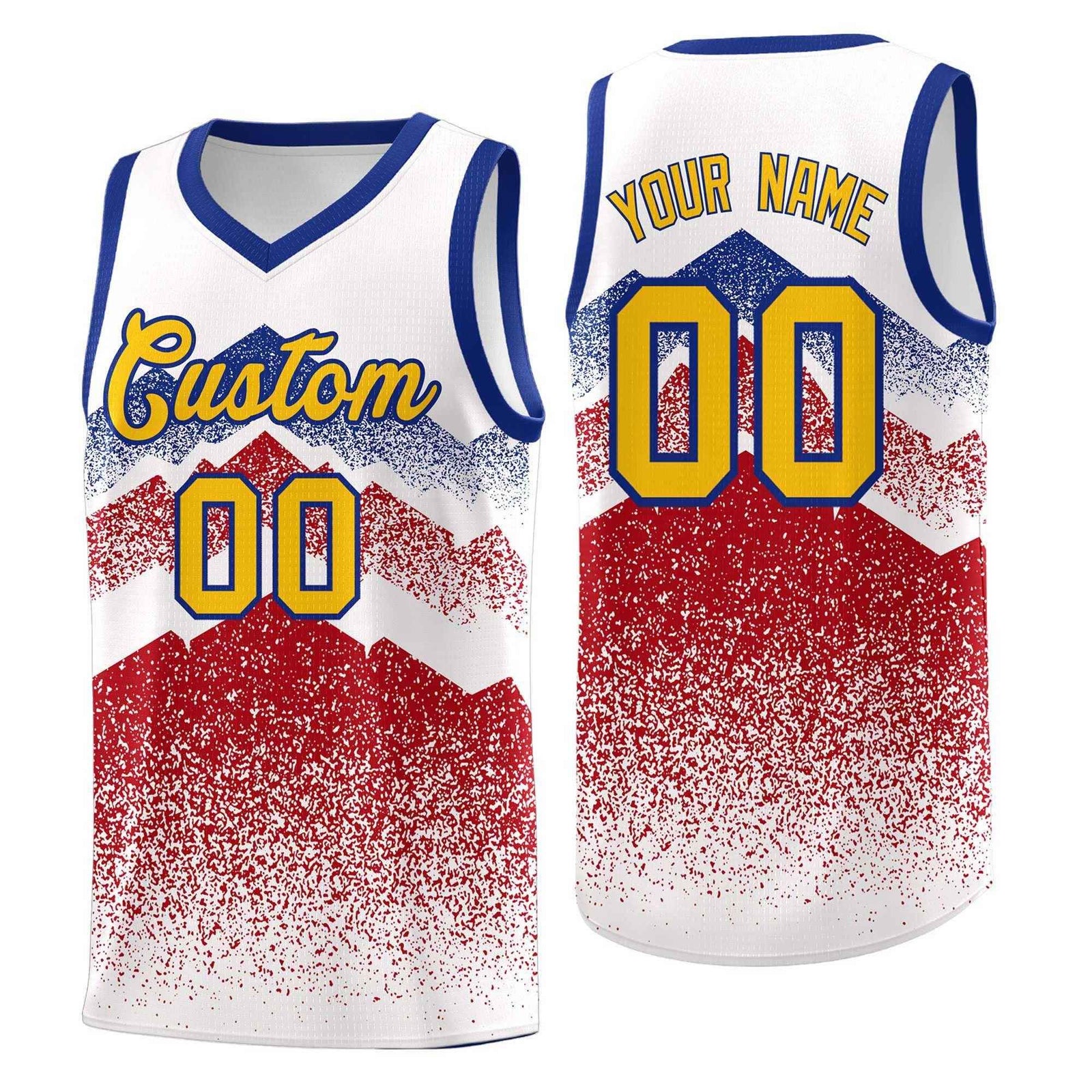 Custom Youth Basketball Jerseys White Red Gradient Mountain Design Uniforms