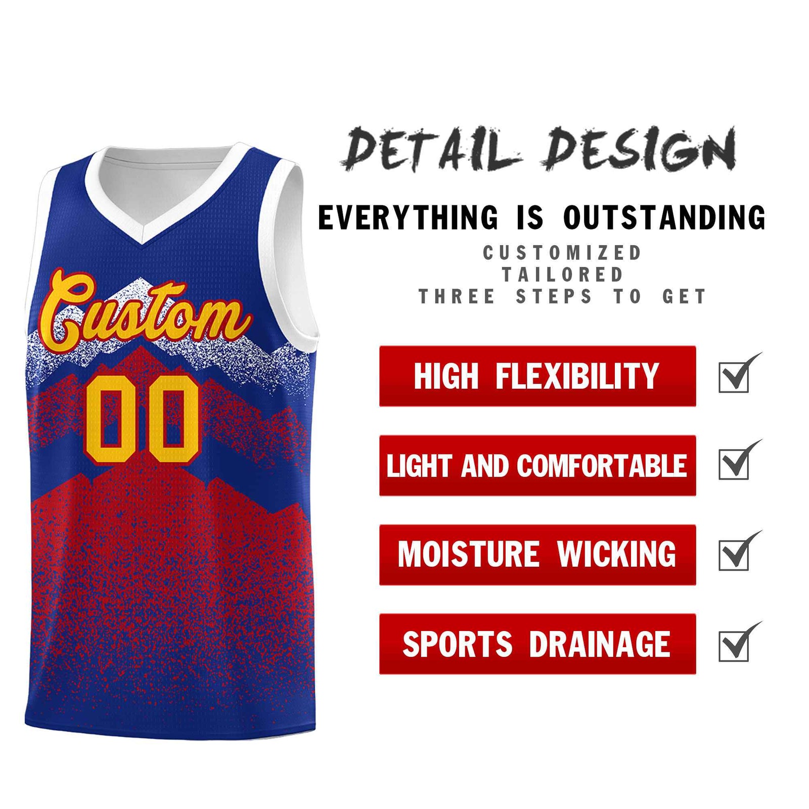 Personalized Youth Basketball Jerseys Royal Red Gradient Mountain Design Uniforms