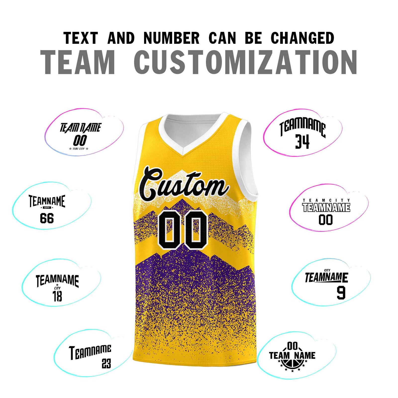 Custom Youth Basketball Jerseys Gold Purple Gradient Mountain Design Uniforms