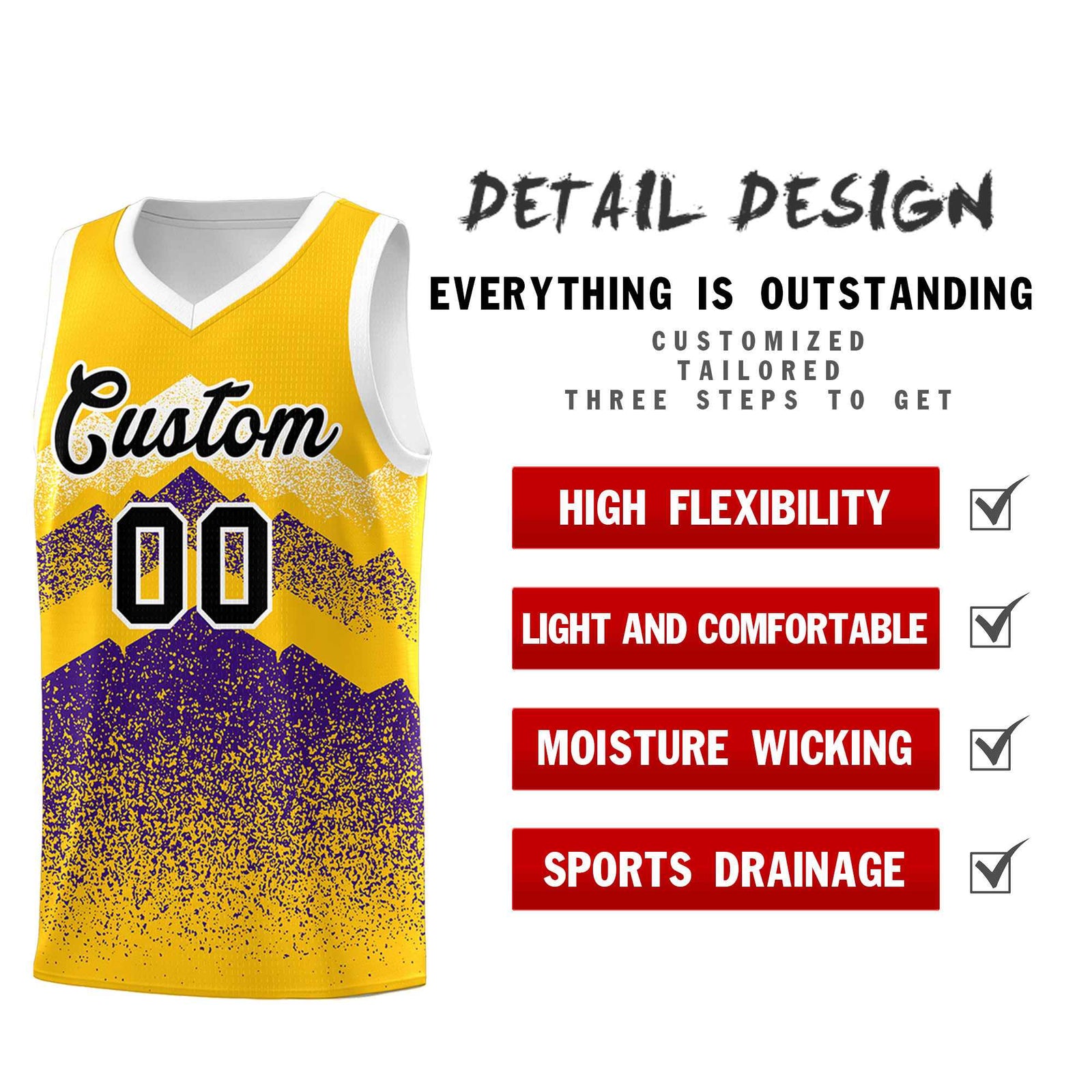 Custom Youth Basketball Jerseys Gold Purple Gradient Mountain Design Uniforms