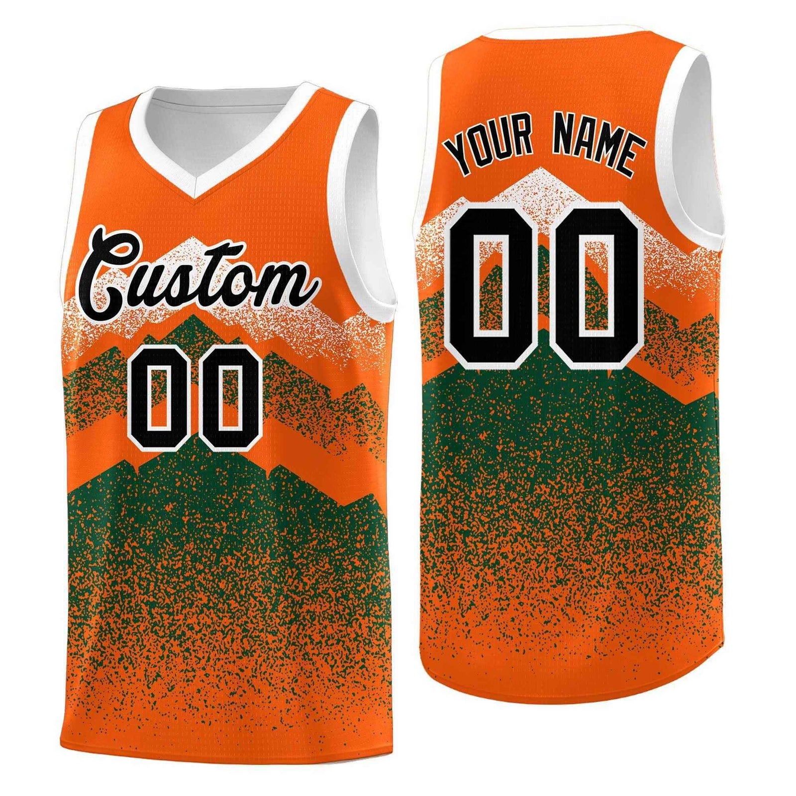 Personalized Youth Basketball Jerseys Orange Green Gradient Mountain Design Uniforms