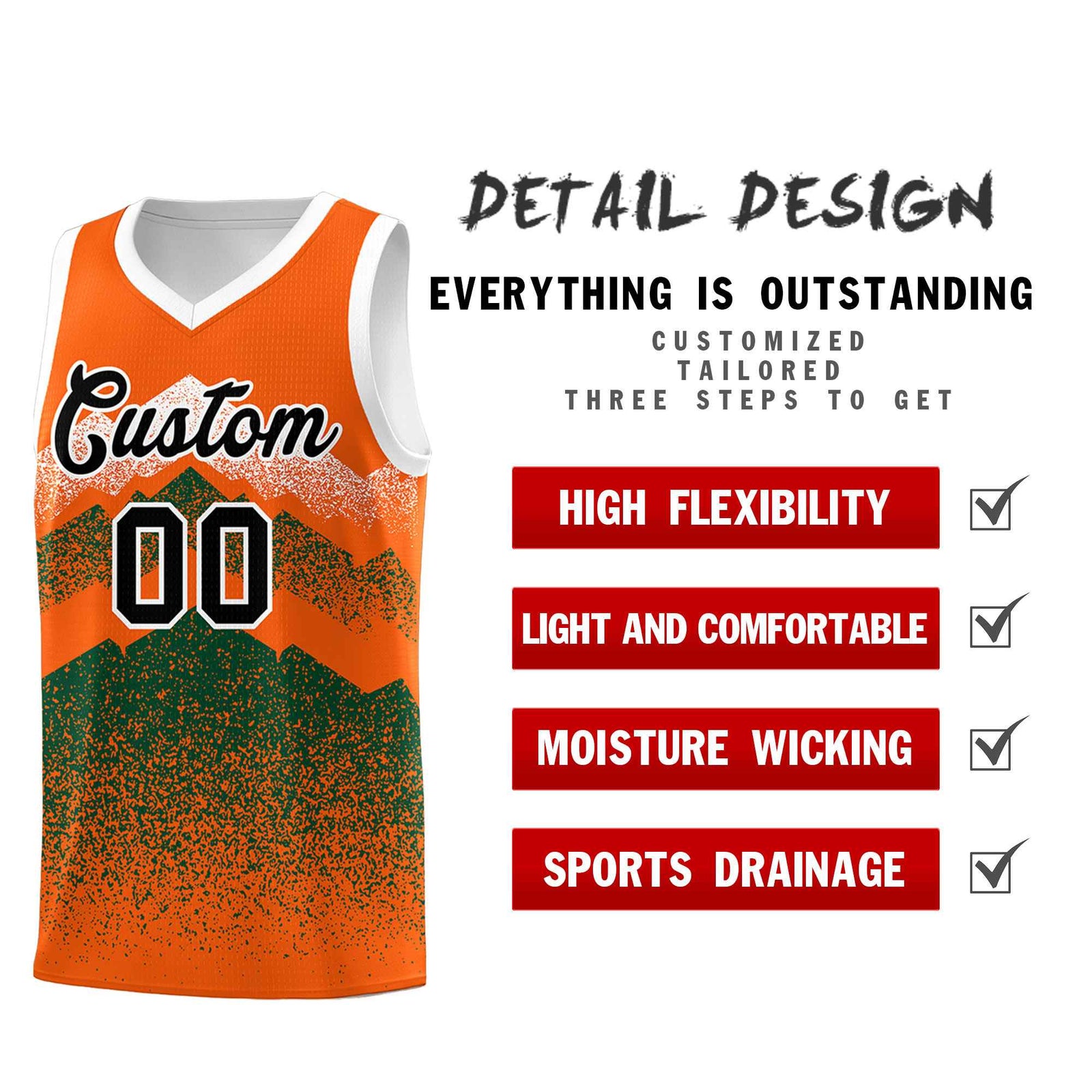 Personalized Youth Basketball Jerseys Orange Green Gradient Mountain Design Uniforms