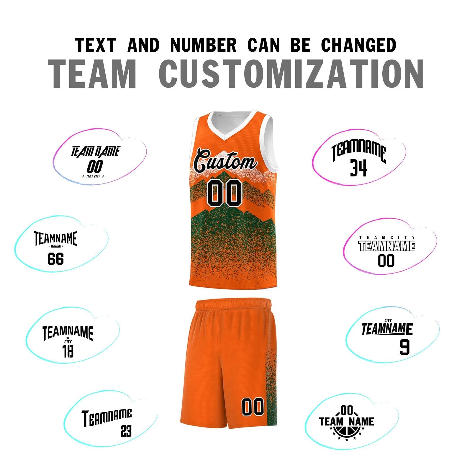 Personalized Youth Basketball Jerseys Orange Green Gradient Mountain Design Uniforms