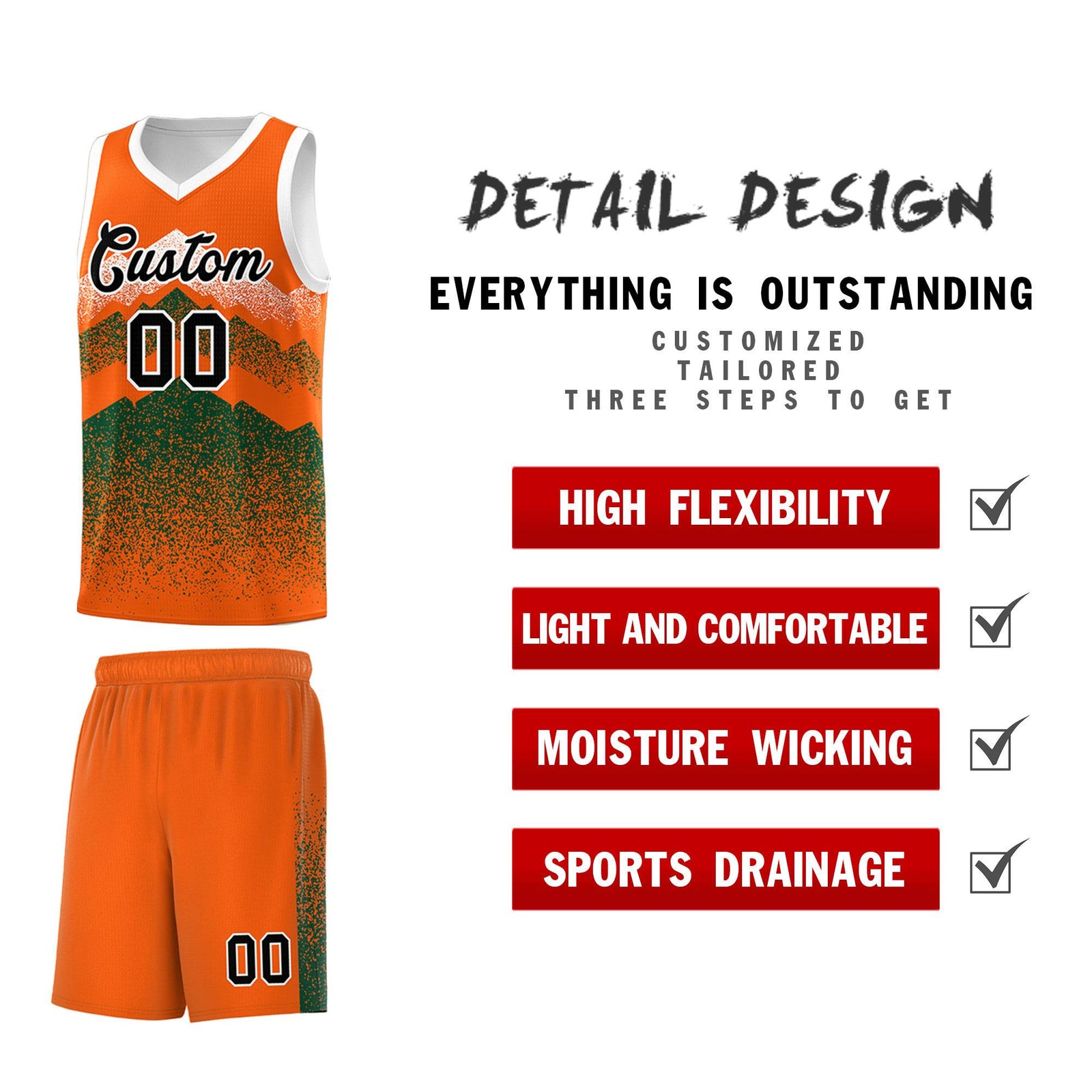 Personalized Youth Basketball Jerseys Orange Green Gradient Mountain Design Uniforms