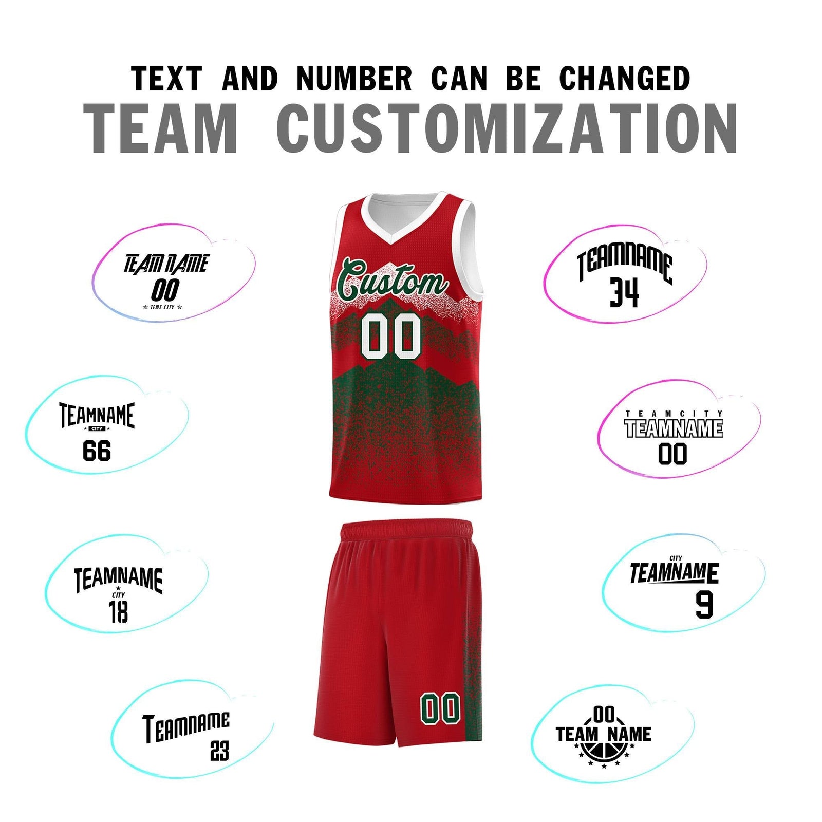 Custom Youth Basketball Jerseys Red Green Gradient Mountain Design Uniforms