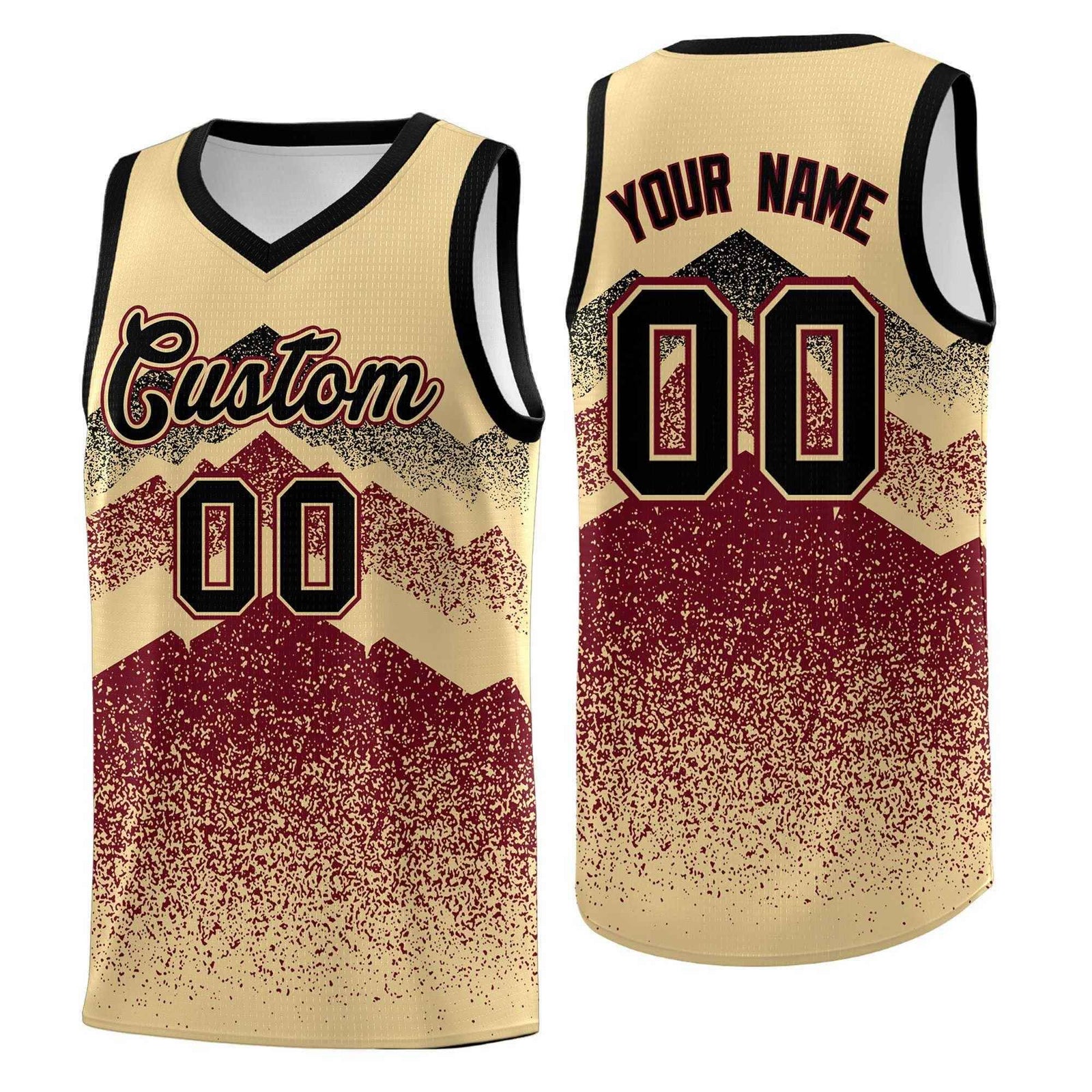 Personalized Youth Basketball Jerseys Khaki Crimson Gradient Mountain Design Uniforms