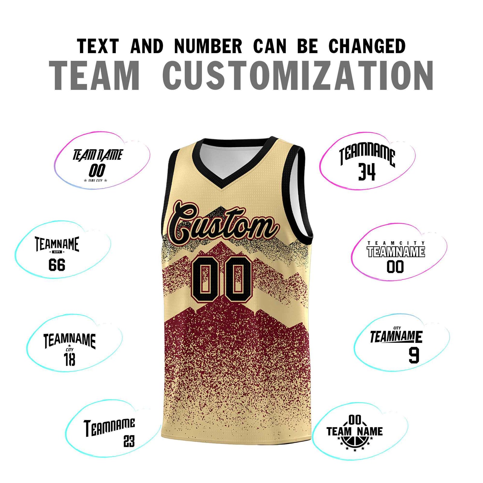 Personalized Youth Basketball Jerseys Khaki Crimson Gradient Mountain Design Uniforms