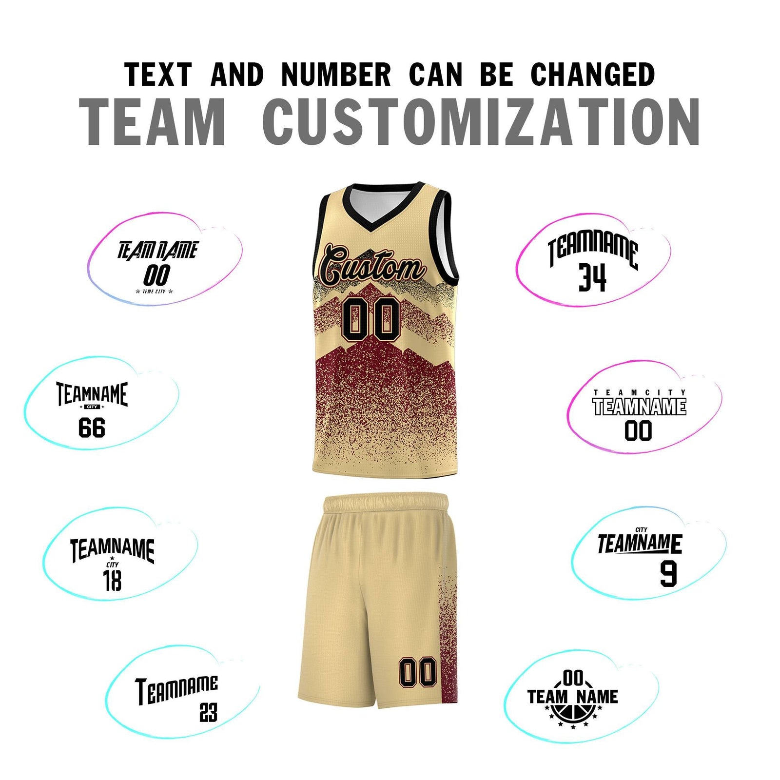 Personalized Youth Basketball Jerseys Khaki Crimson Gradient Mountain Design Uniforms