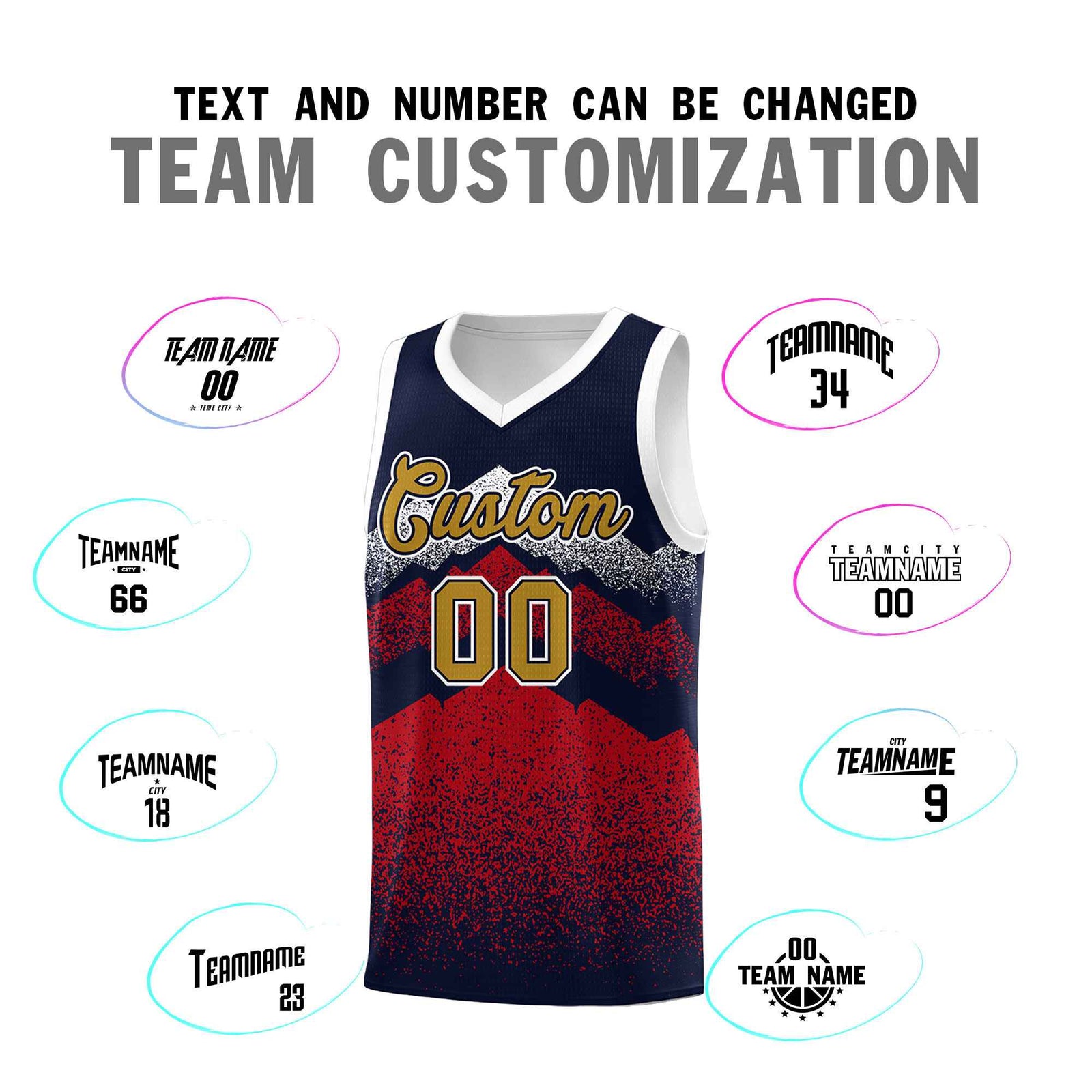 Personalized Youth Basketball Jerseys Navy Red Gradient Mountain Design Uniforms