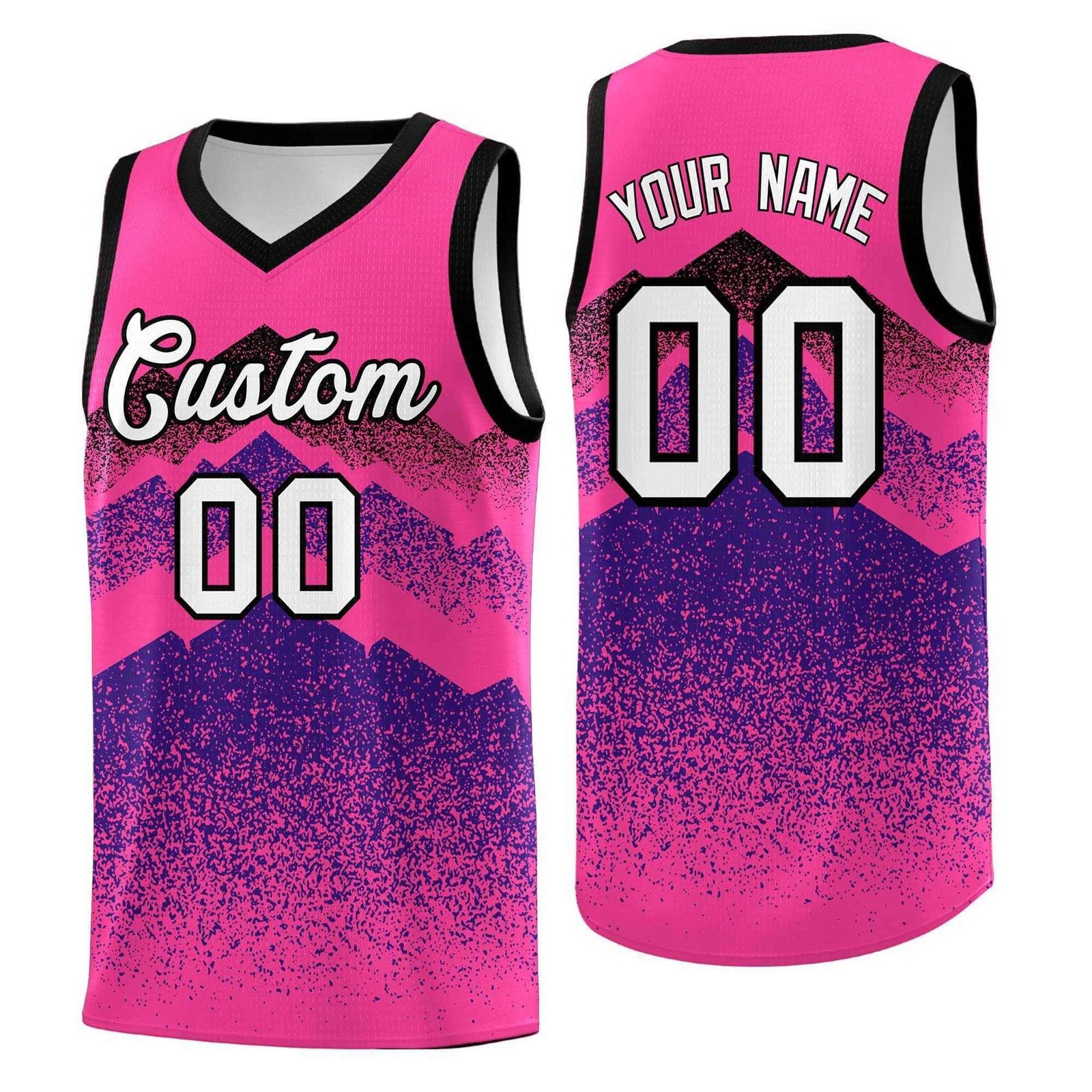 Personalized Youth Basketball Jerseys Pink Purple Gradient Mountain Design Uniforms