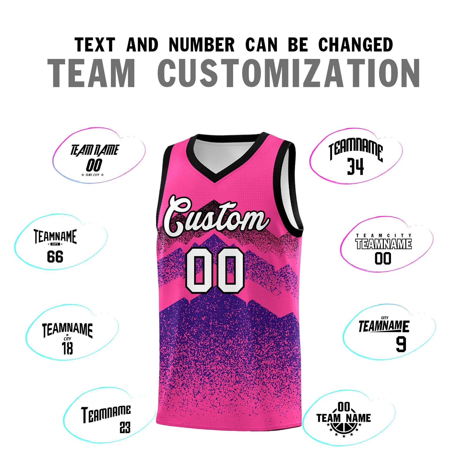 Personalized Youth Basketball Jerseys Pink Purple Gradient Mountain Design Uniforms