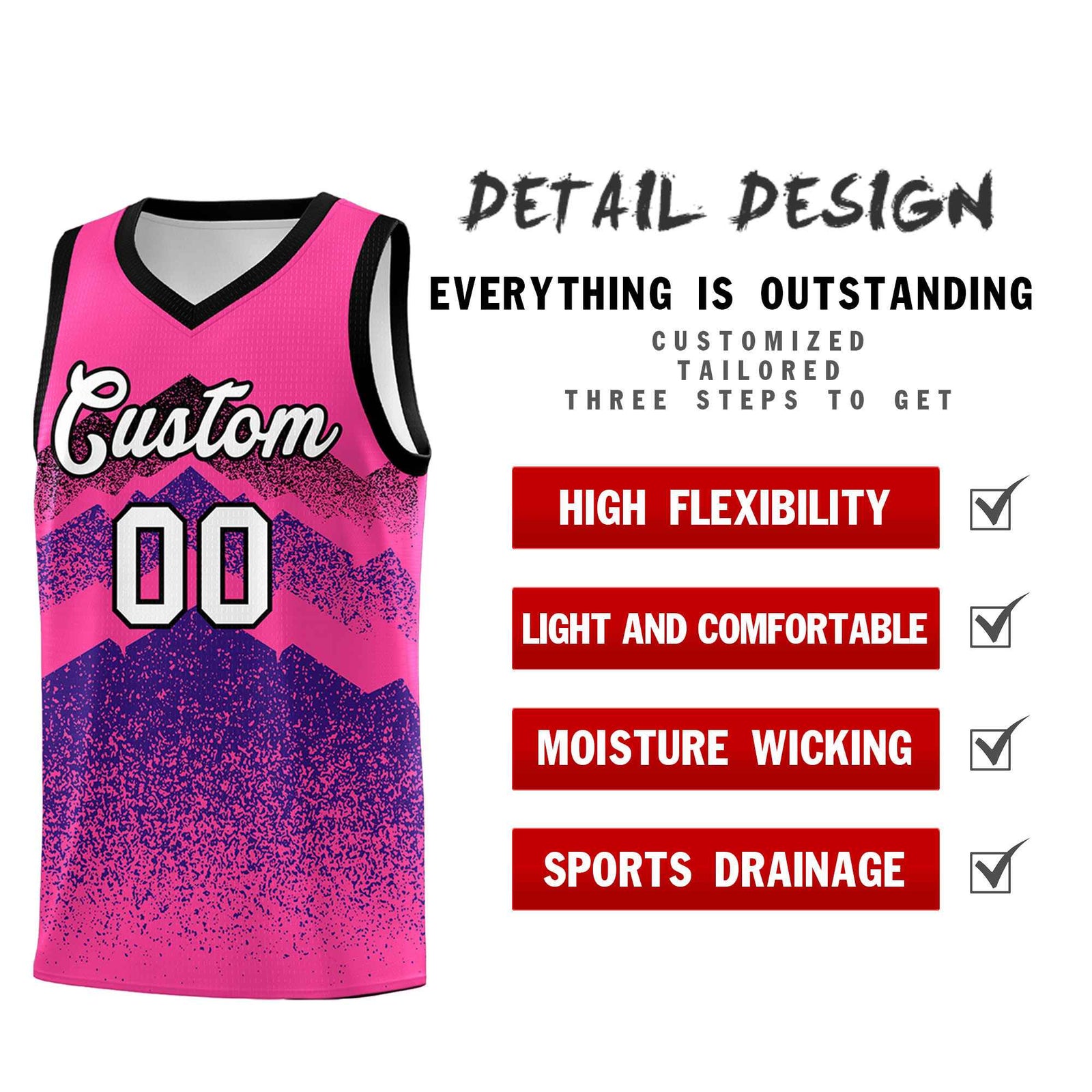 Personalized Youth Basketball Jerseys Pink Purple Gradient Mountain Design Uniforms