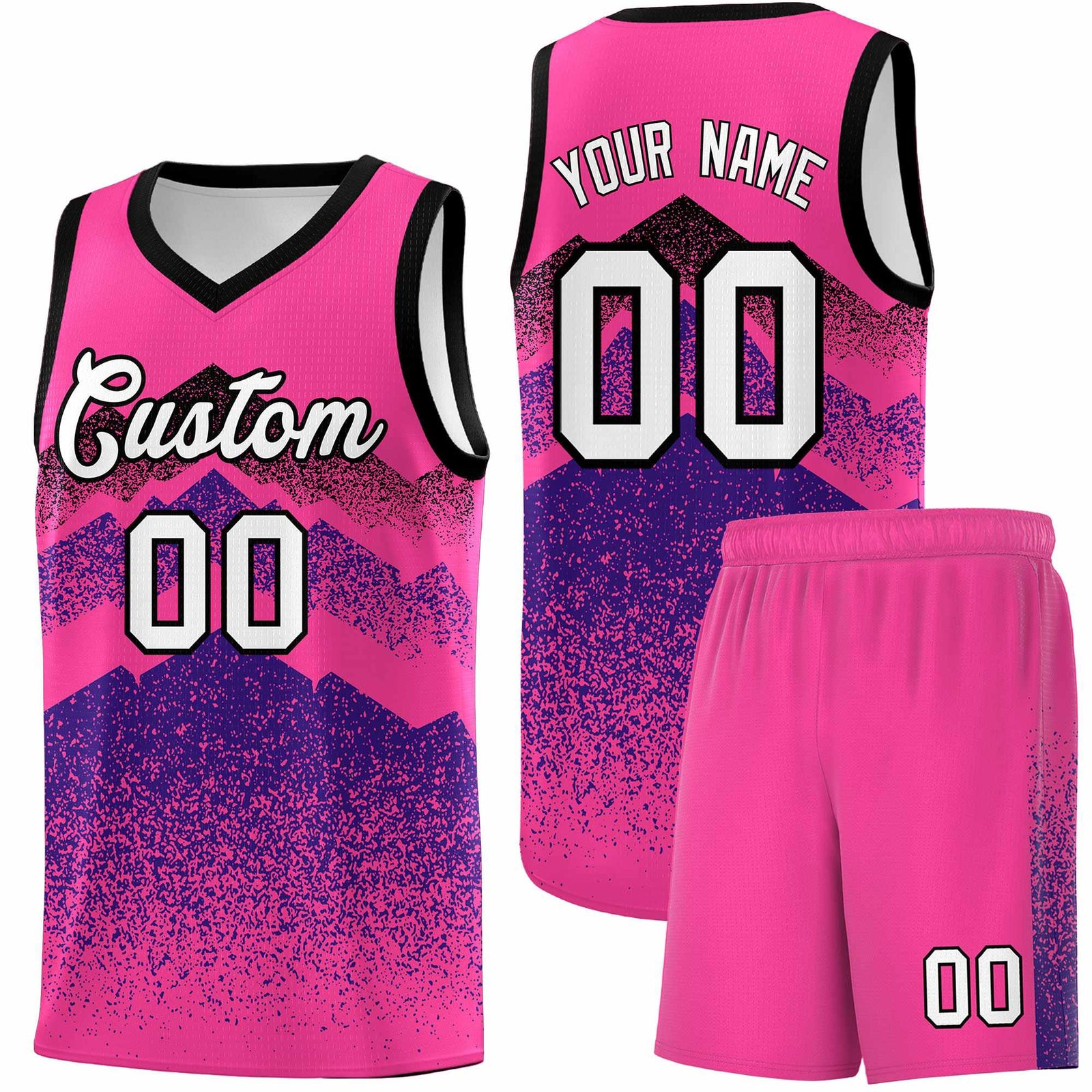 Personalized Youth Basketball Jerseys Pink Purple Gradient Mountain Design Uniforms