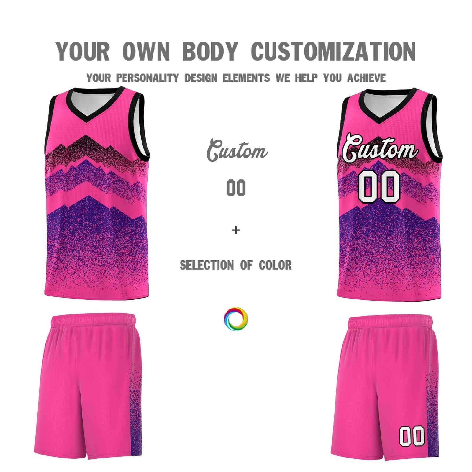 Personalized Youth Basketball Jerseys Pink Purple Gradient Mountain Design Uniforms