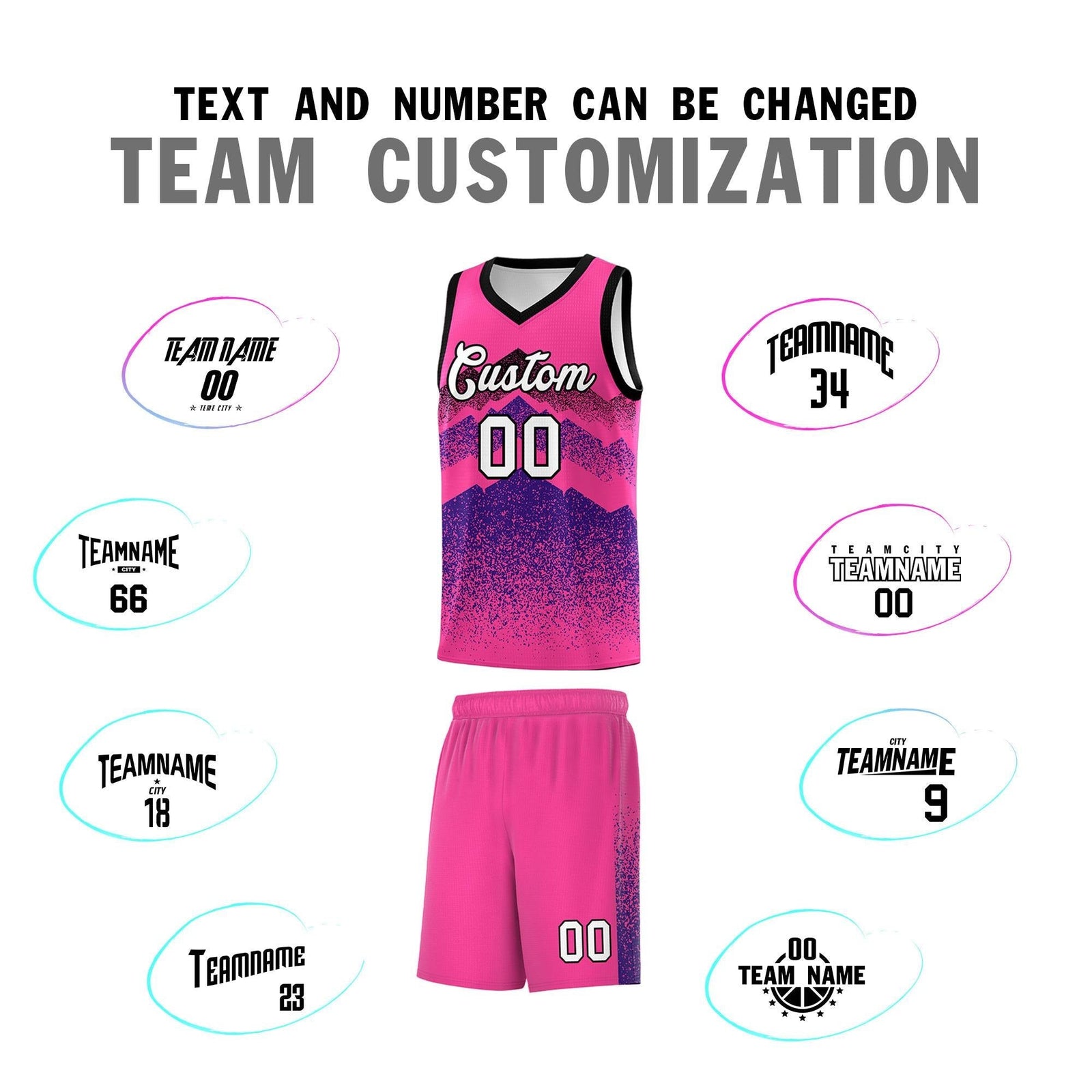 Personalized Youth Basketball Jerseys Pink Purple Gradient Mountain Design Uniforms