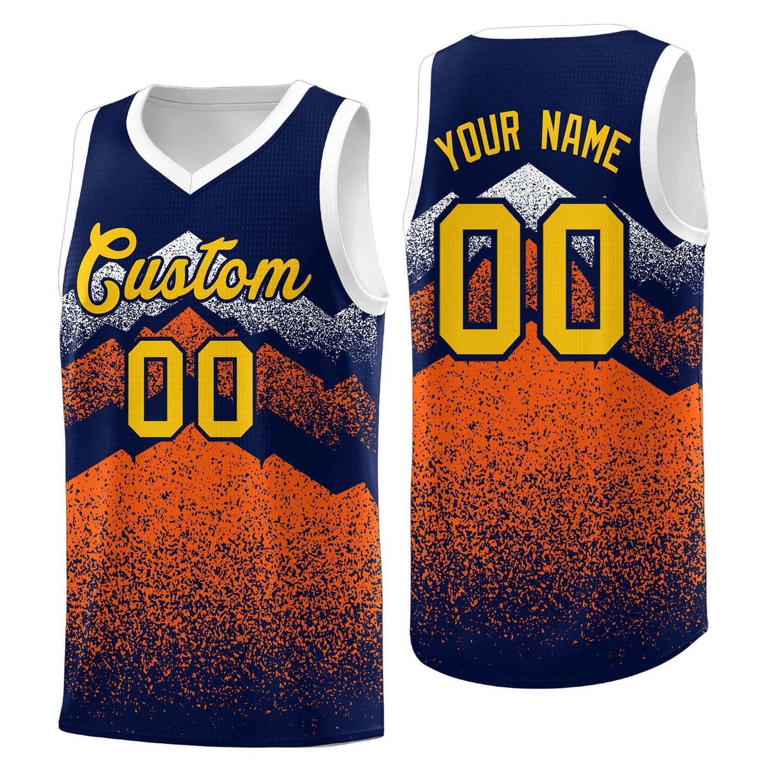 Personalized Youth Basketball Jerseys Navy Orange Gradient Mountain Design Uniforms