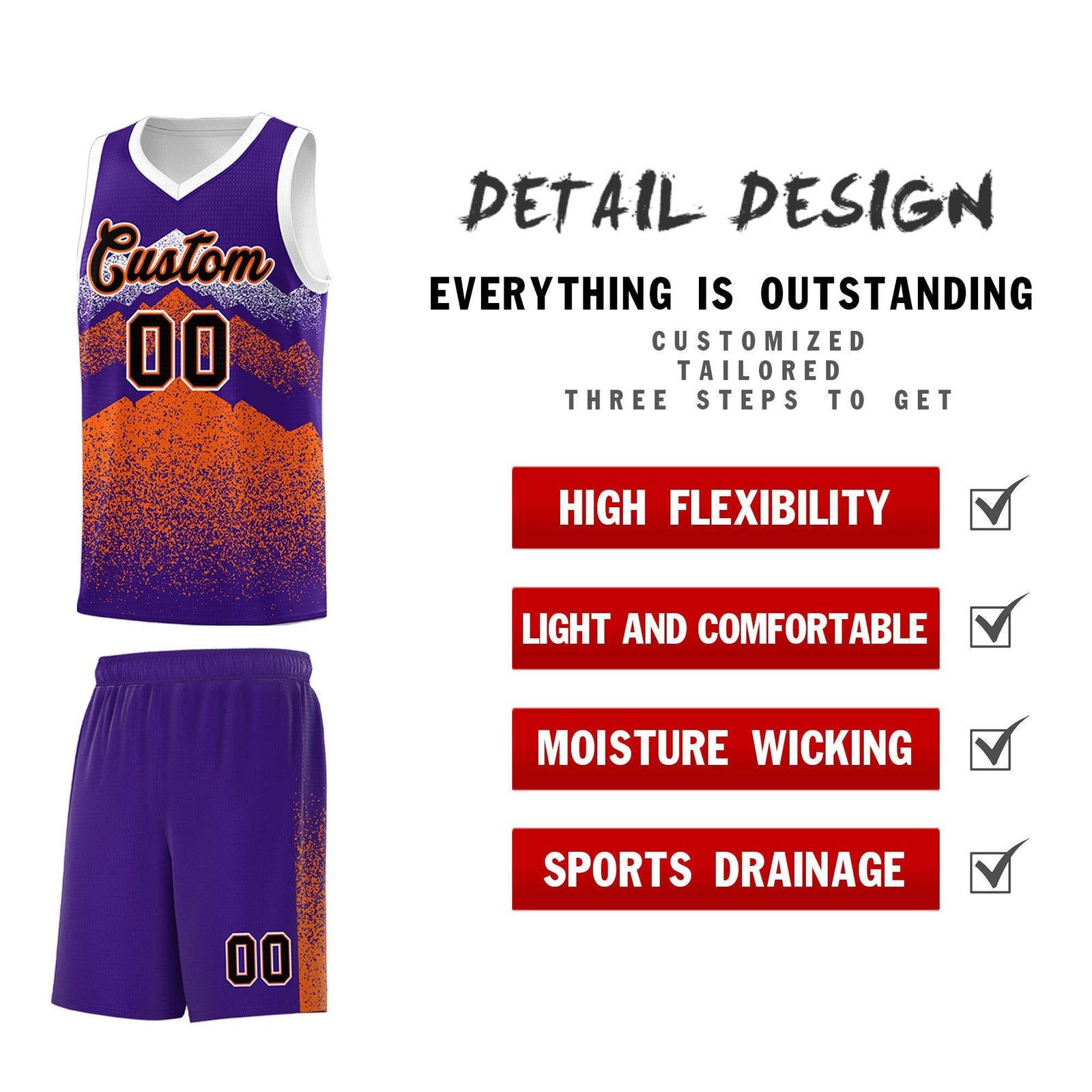 Custom Youth Basketball Jerseys Purple Orange Gradient Mountain Design Uniforms