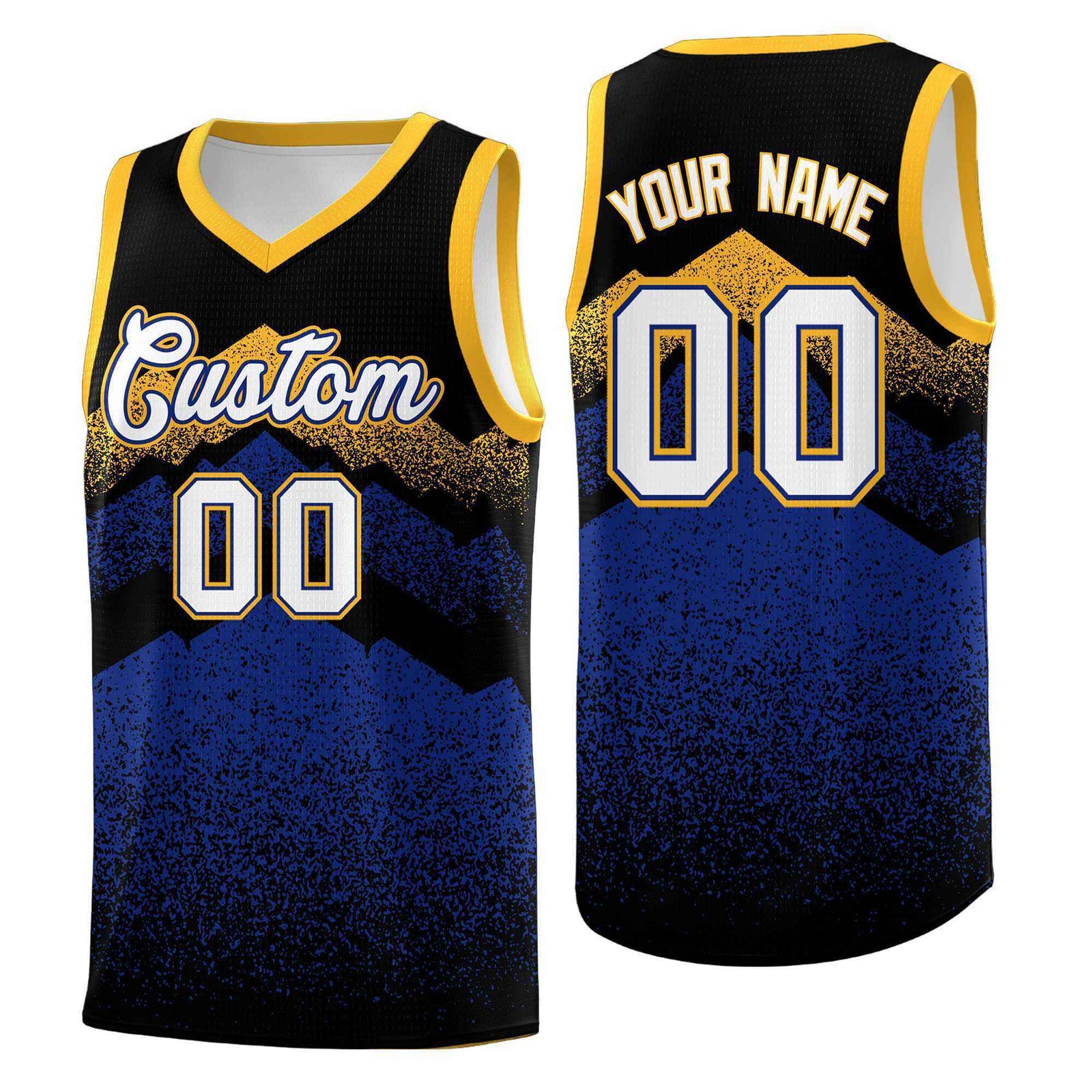 Personalized Youth Basketball Jerseys Black Royal Gradient Mountain Design Uniforms