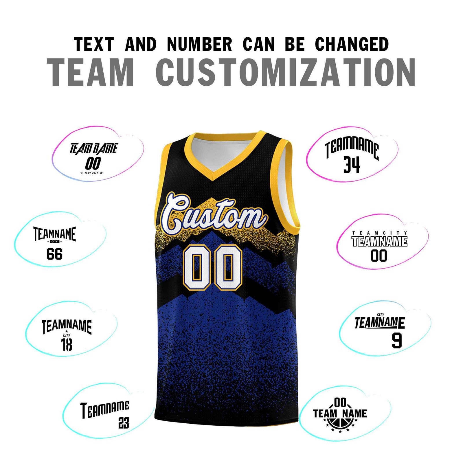 Personalized Youth Basketball Jerseys Black Royal Gradient Mountain Design Uniforms