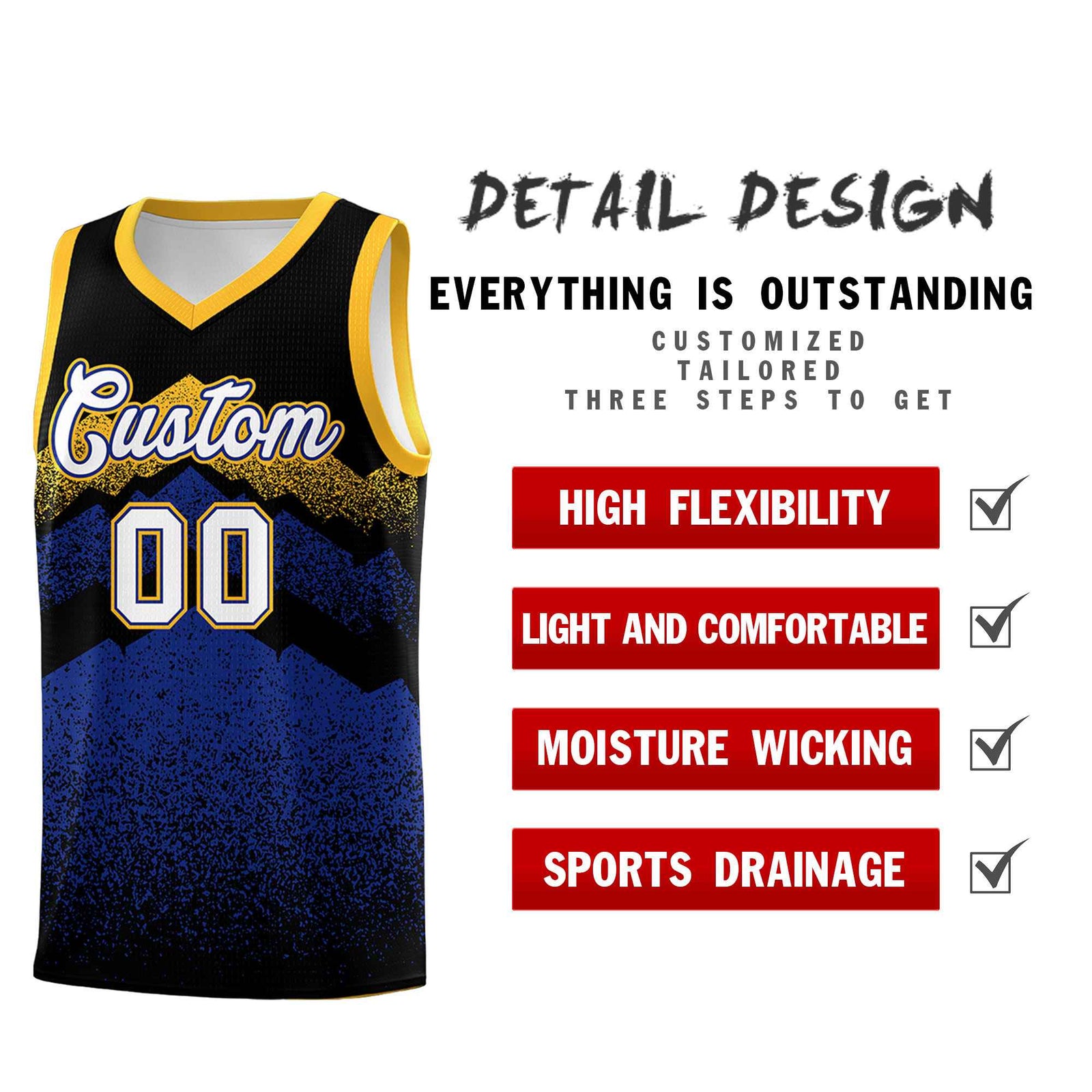 Personalized Youth Basketball Jerseys Black Royal Gradient Mountain Design Uniforms