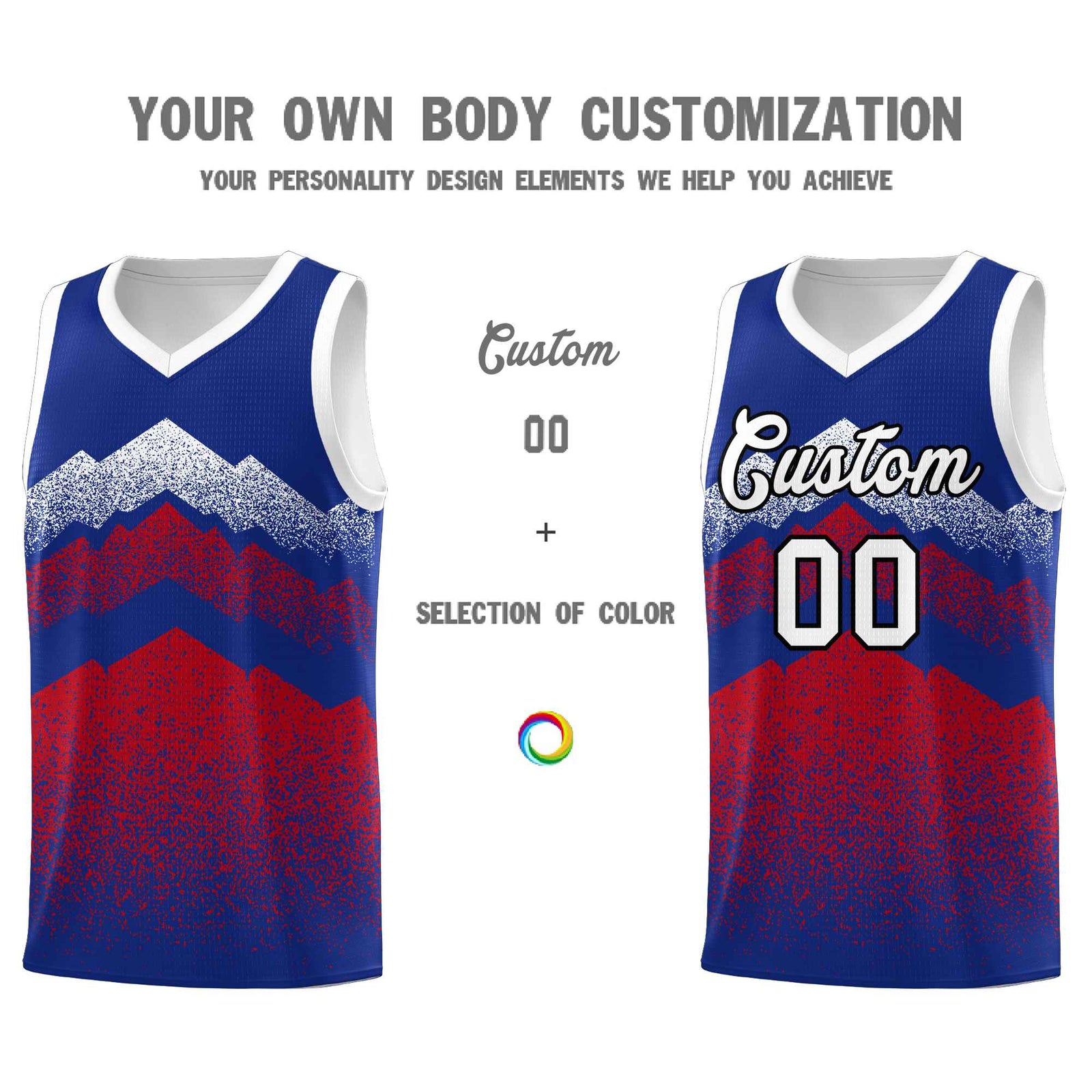 Personalized Youth Basketball Jerseys Royal Red Gradient Mountain Design Uniforms
