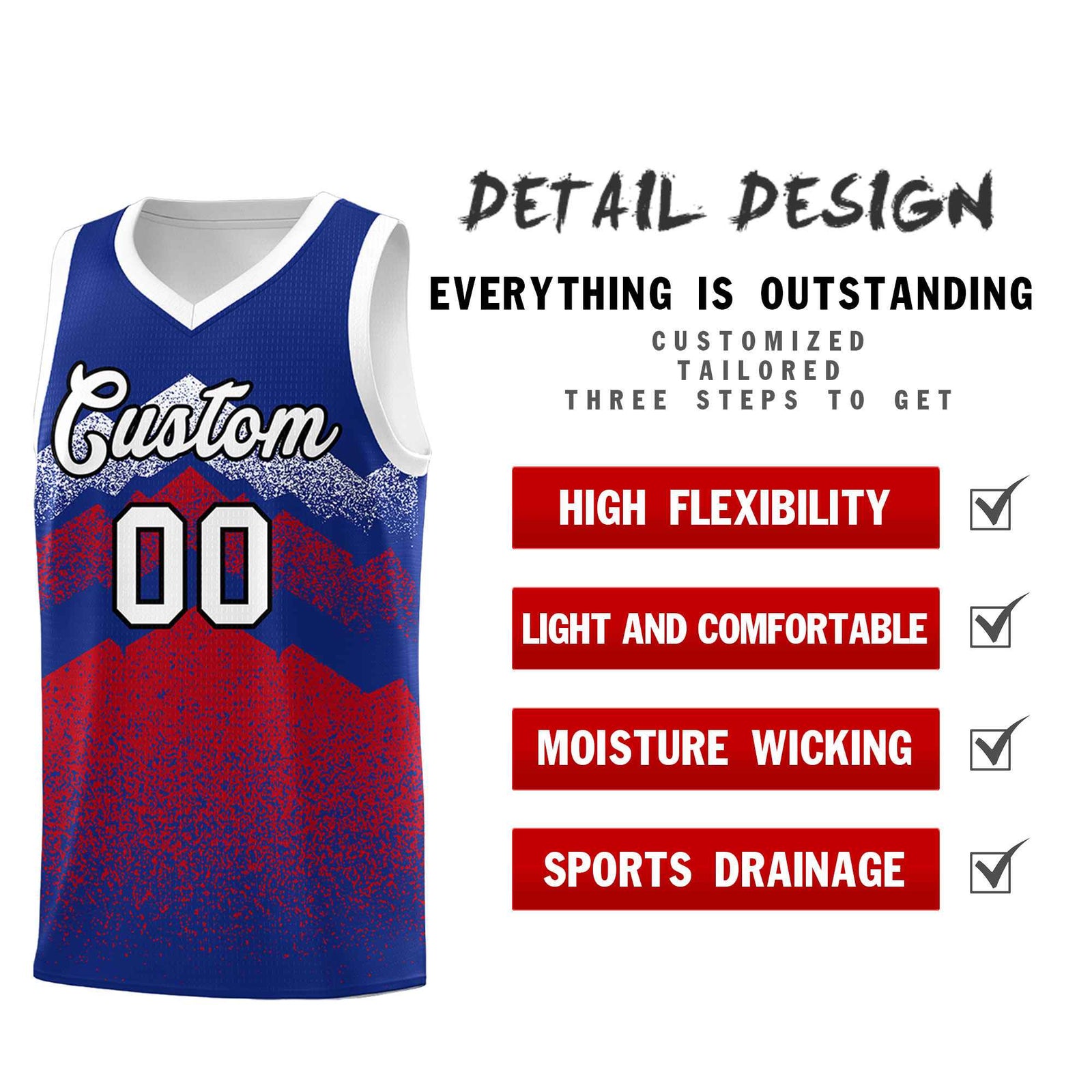Personalized Youth Basketball Jerseys Royal Red Gradient Mountain Design Uniforms