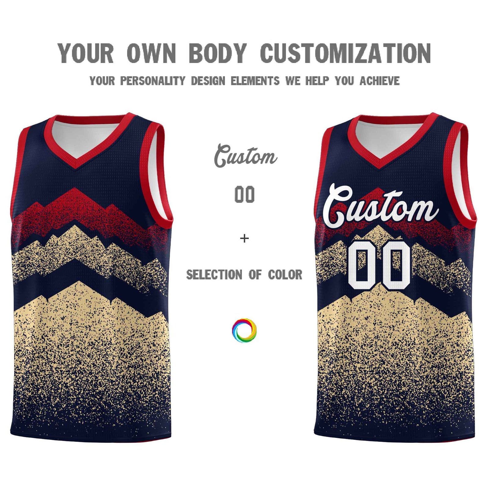 Personalized Youth Basketball Jerseys Navy Khaki Gradient Mountain Design Uniforms
