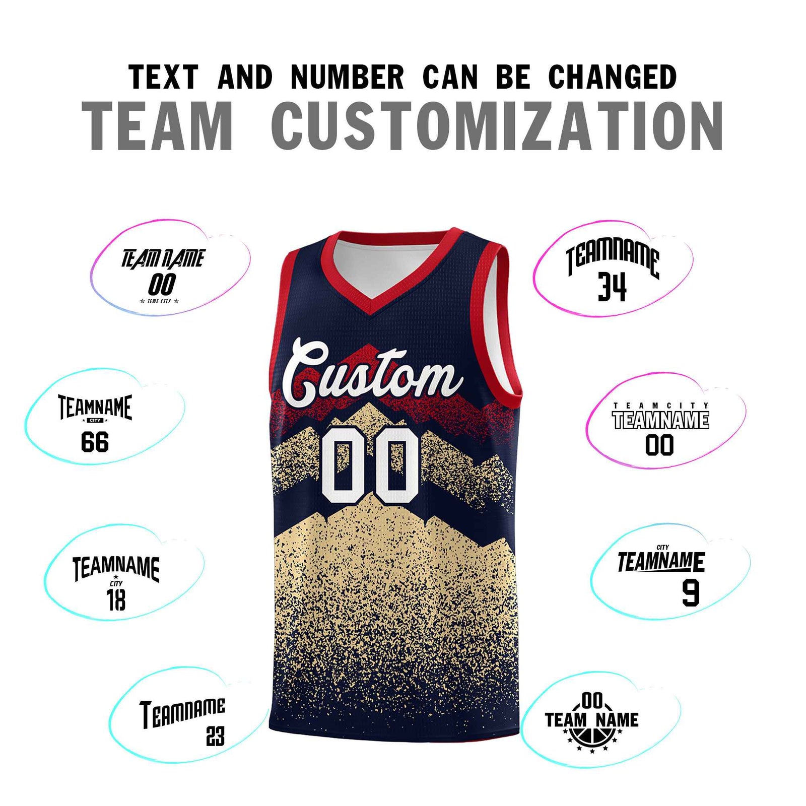 Personalized Youth Basketball Jerseys Navy Khaki Gradient Mountain Design Uniforms