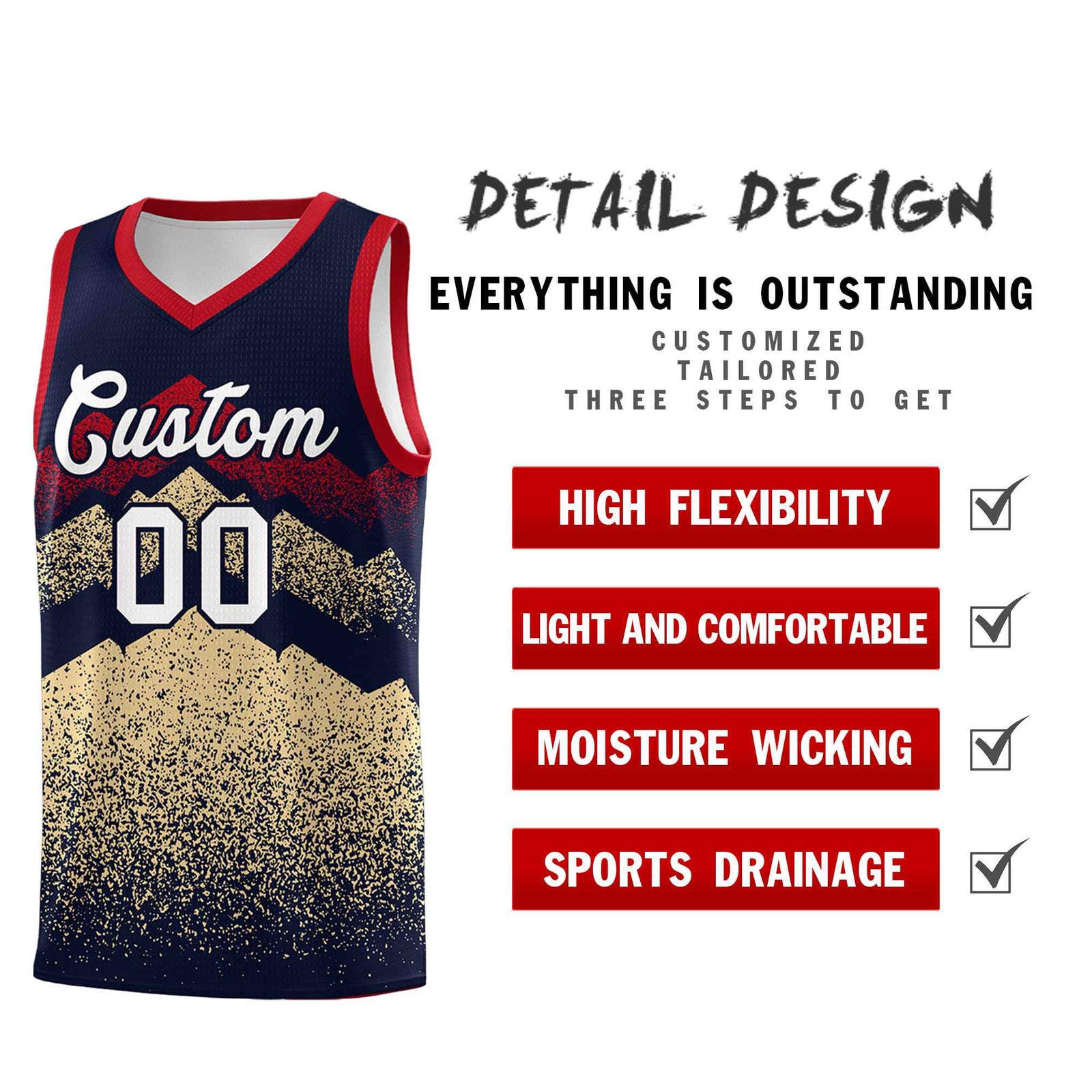 Personalized Youth Basketball Jerseys Navy Khaki Gradient Mountain Design Uniforms