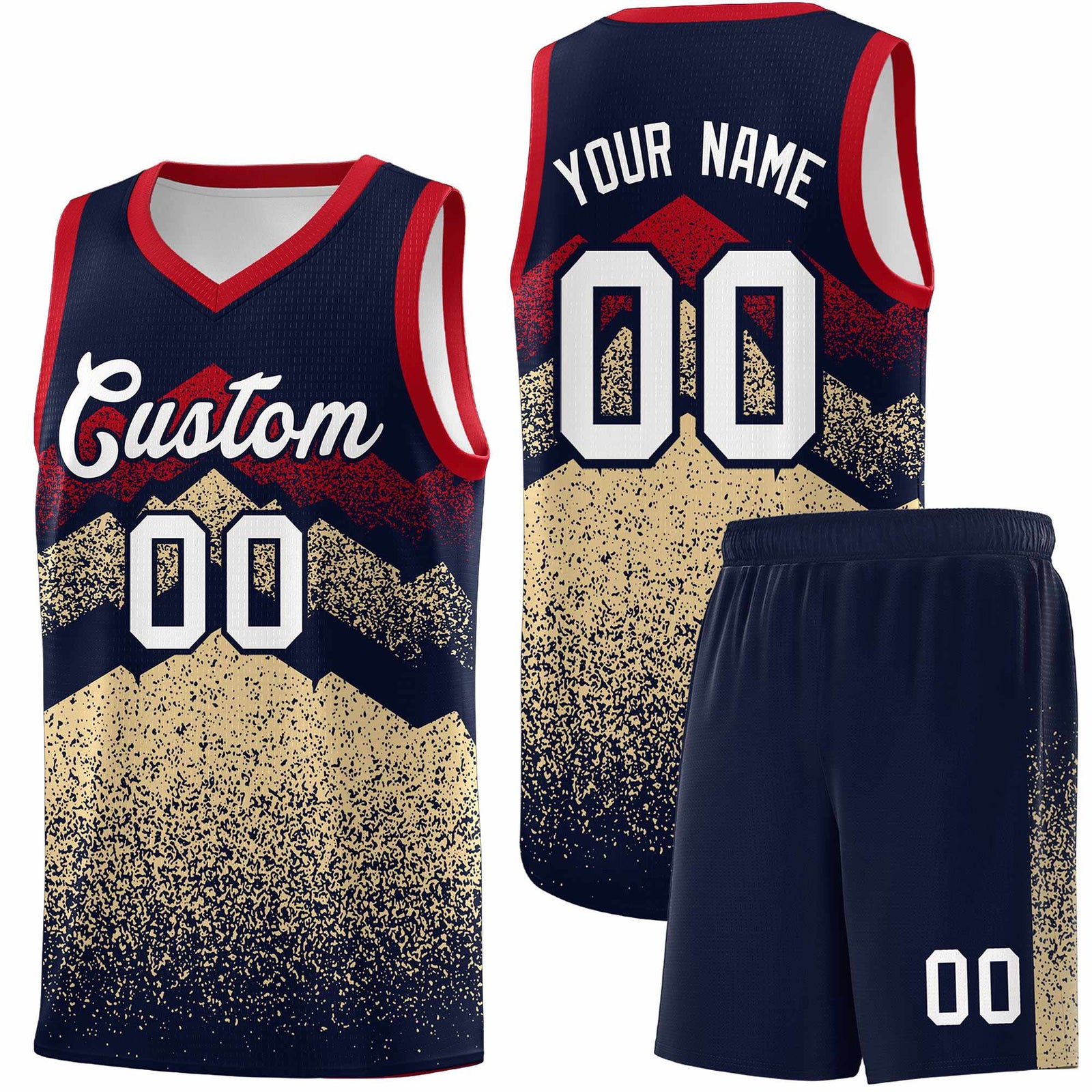 Personalized Youth Basketball Jerseys Navy Khaki Gradient Mountain Design Uniforms