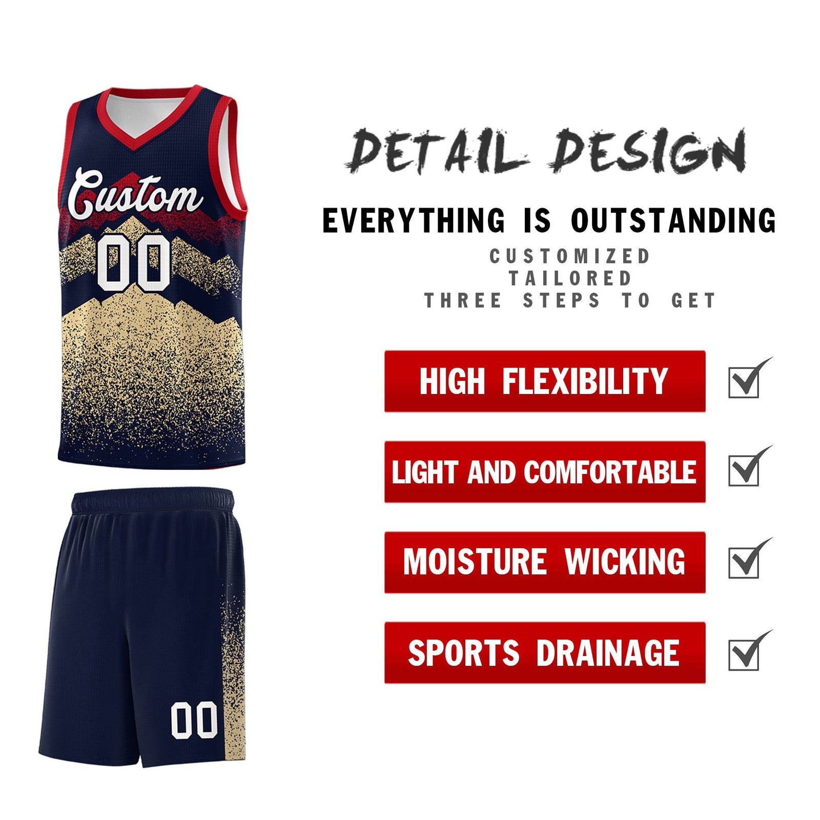 Personalized Youth Basketball Jerseys Navy Khaki Gradient Mountain Design Uniforms