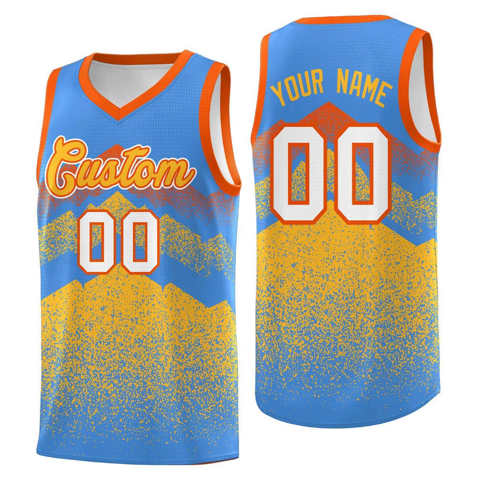 Personalized Youth Basketball Jerseys Powder Blue Khaki Gradient Mountain Design Uniforms