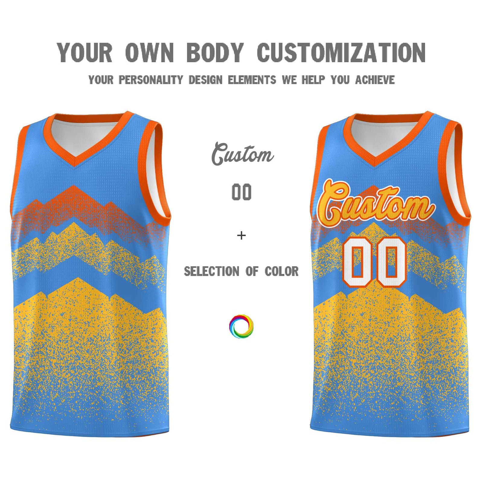 Personalized Youth Basketball Jerseys Powder Blue Khaki Gradient Mountain Design Uniforms