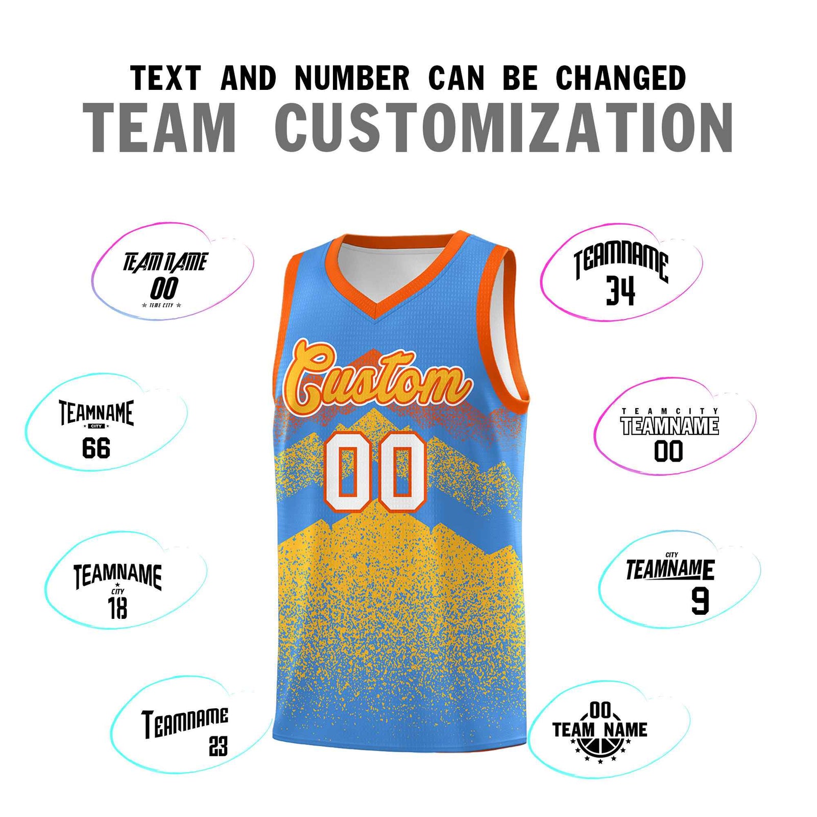 Personalized Youth Basketball Jerseys Powder Blue Khaki Gradient Mountain Design Uniforms