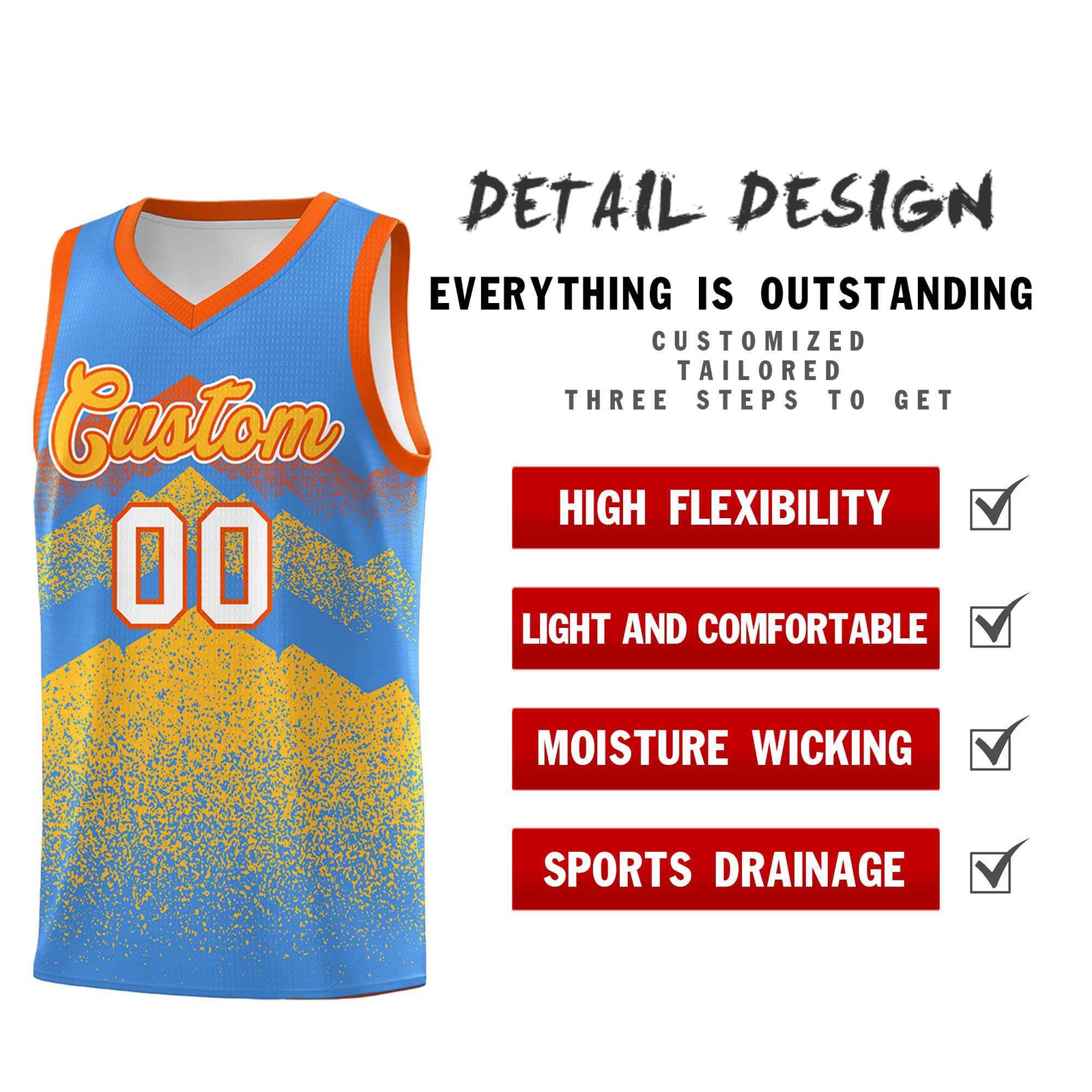 Personalized Youth Basketball Jerseys Powder Blue Khaki Gradient Mountain Design Uniforms