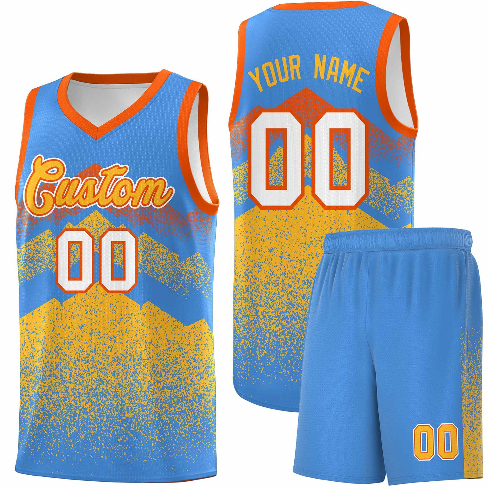 Personalized Youth Basketball Jerseys Powder Blue Khaki Gradient Mountain Design Uniforms